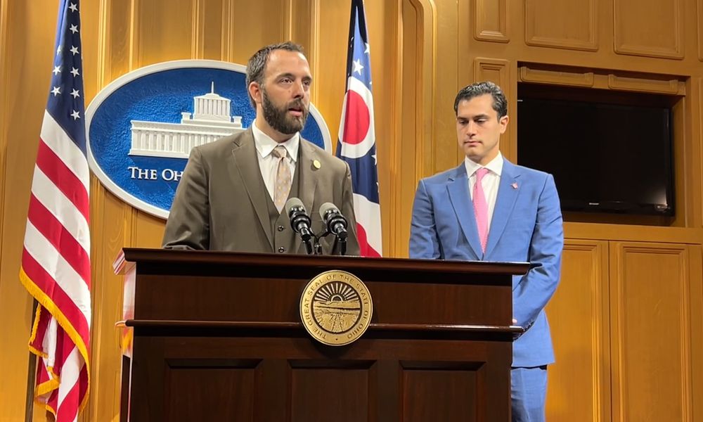 State Rep. Adam Mathews, R-Lebanon, introduces a new bill alongside primary cosponsor Rep. Dani Isaacsohn, D-Cincinnati.