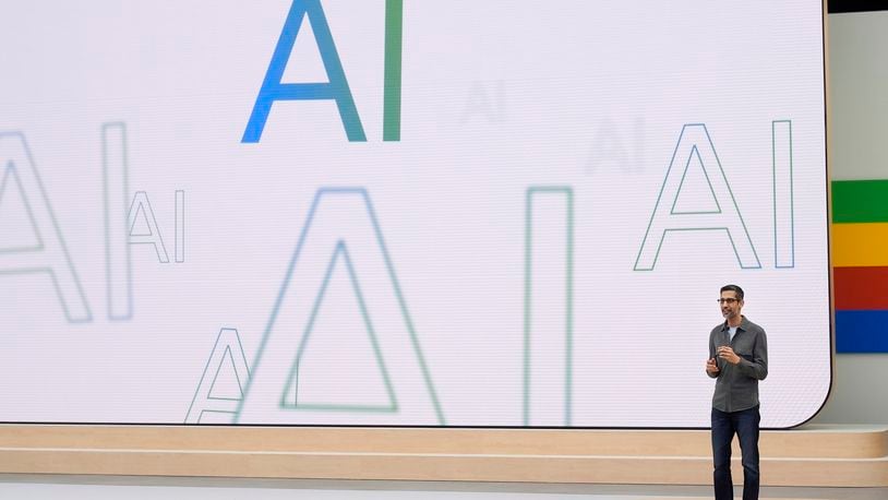 FILE - Alphabet CEO Sundar Pichai speaks at a Google I/O event in Mountain View, Calif., May 14, 2024. (AP Photo/Jeff Chiu, File)