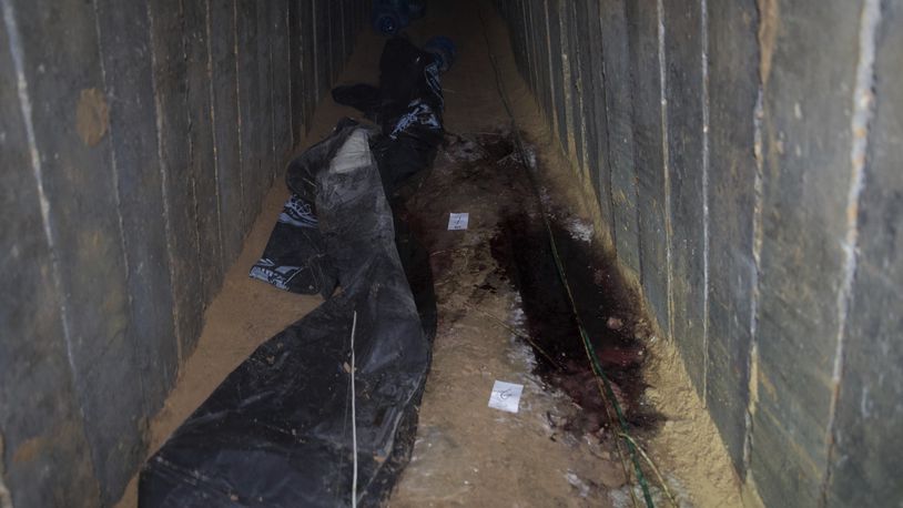 This undated photo released by the Israel Defense Forces shows the Gaza tunnel where it says six Israeli hostages were recently killed by Hamas militants. (Israeli Army via AP)