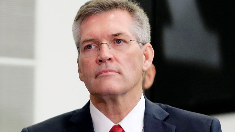 FILE - Rutgers athletic director Pat Hobbs is seen during a news conference in Piscataway, N.J., Dec. 4, 2019. (AP Photo/Seth Wenig, File)