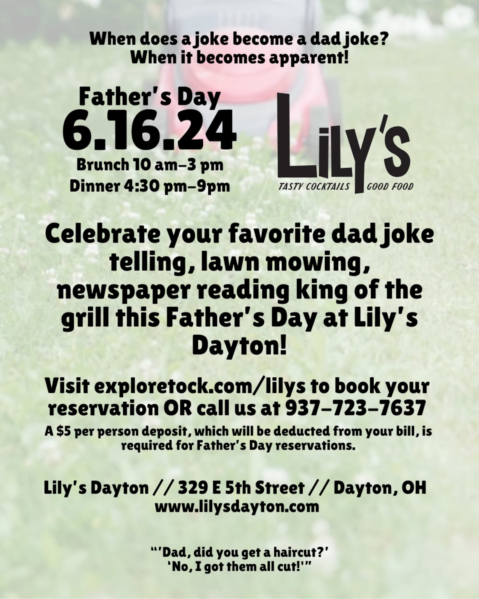 Flyer advertising the father's Day brunch and dinner at lily's in 2024. CONTRIBUTED