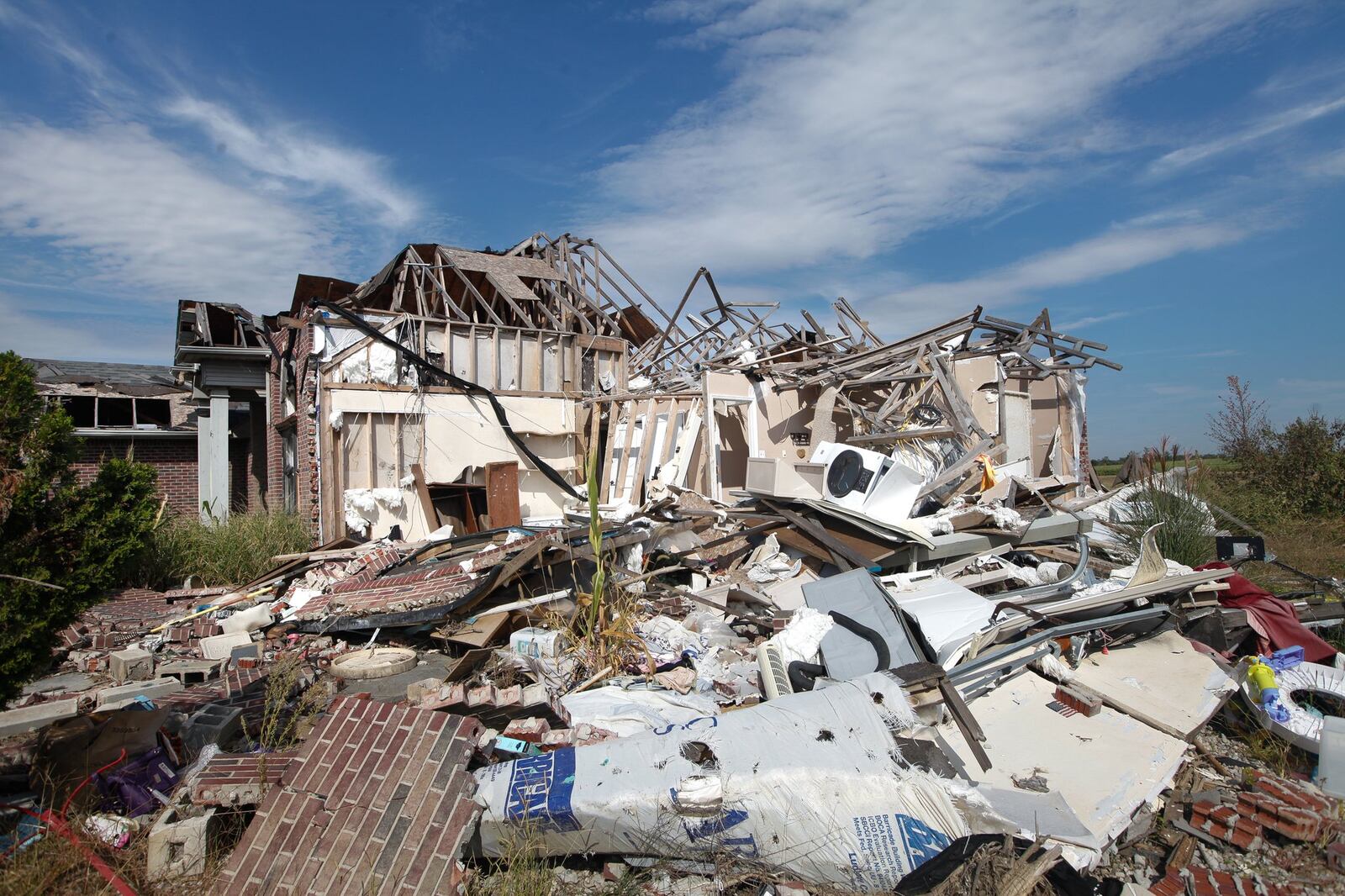 Shannon and Jen Seebach’s home sits destroyed along Heckathorn Road in Perry Twp. CHRIS STEWART / STAFF