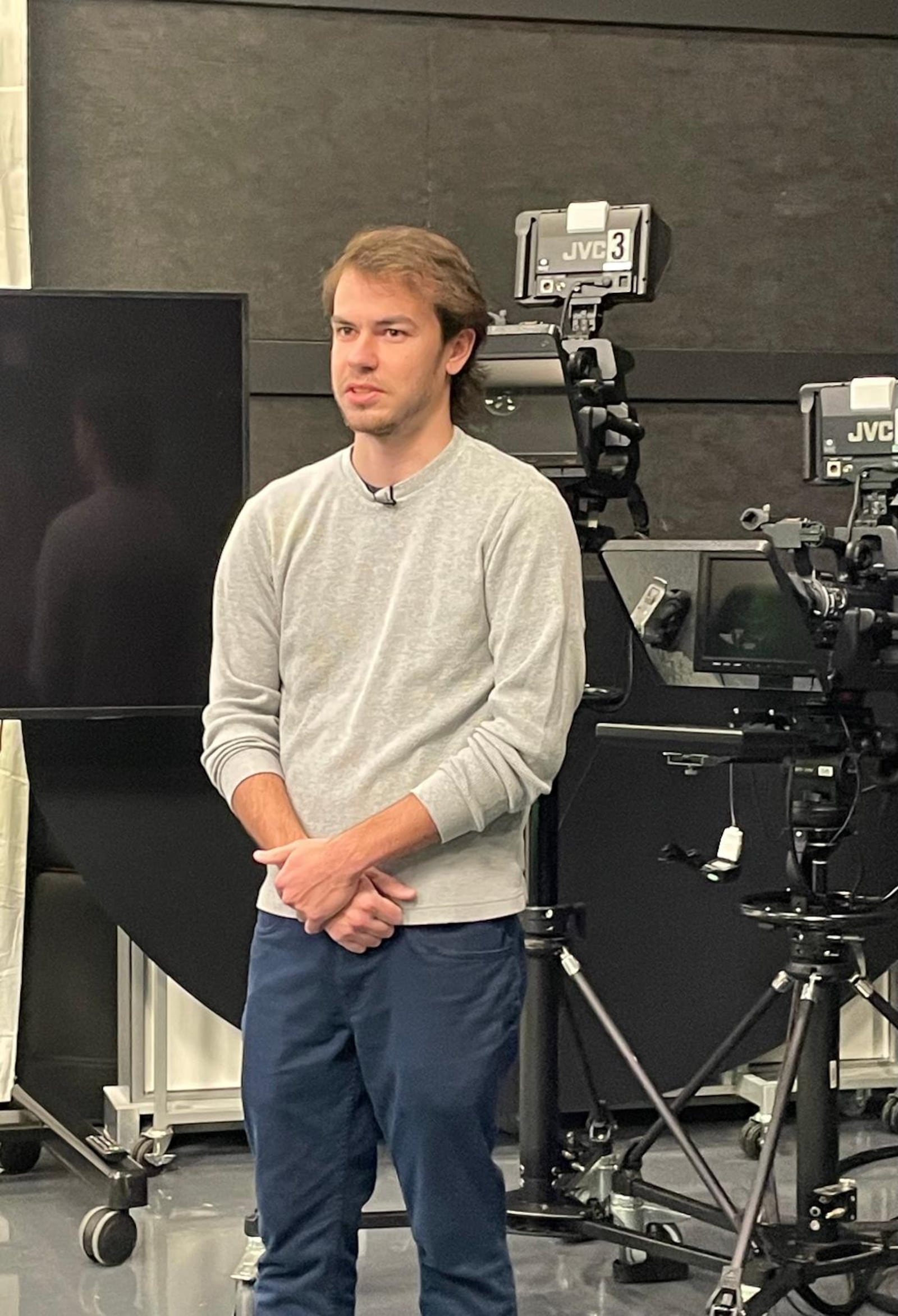 J.D. Wentzel, a senior communications major at the University of Dayton and an aspiring documentary filmmaker, looks forward to utilizing the state-of-the-art technology inside the University of Dayton's Roger Glass Center for the Arts. PHOTO BY RUSSELL FLORENCE JR.