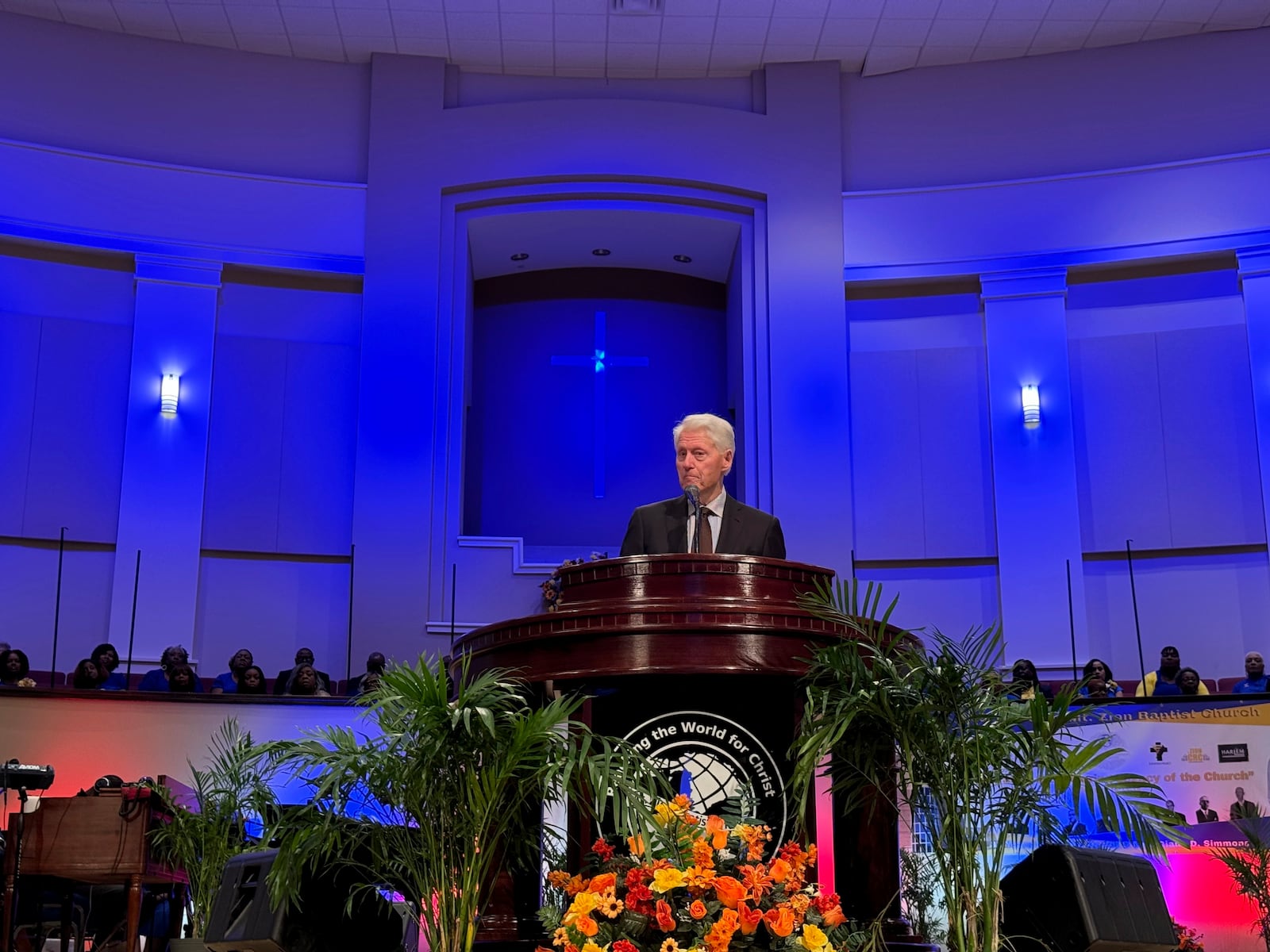 Former President Bill Clinton speaks at Mt. Zion Baptist Church in Albany, Ga. on Sunday, Oct. 13, 2024. (AP Photo/Charlotte Kramon)