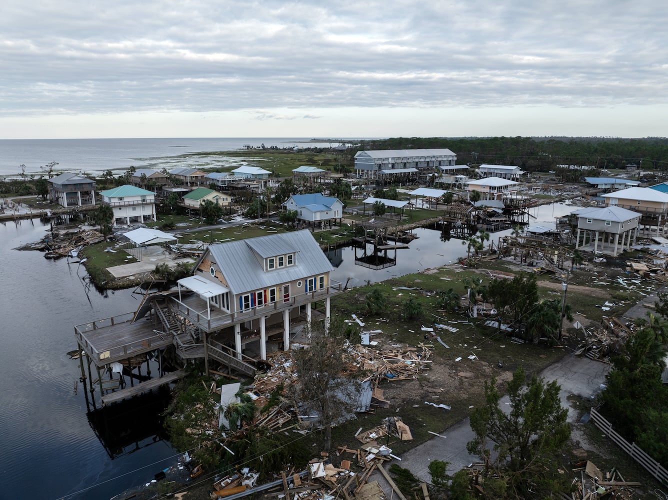 Wreckage in the Gulf Coast community of Keaton Beach, Fla., on Saturday, Sept. 28, 2024.  (Paul Ratje/The New York Times)