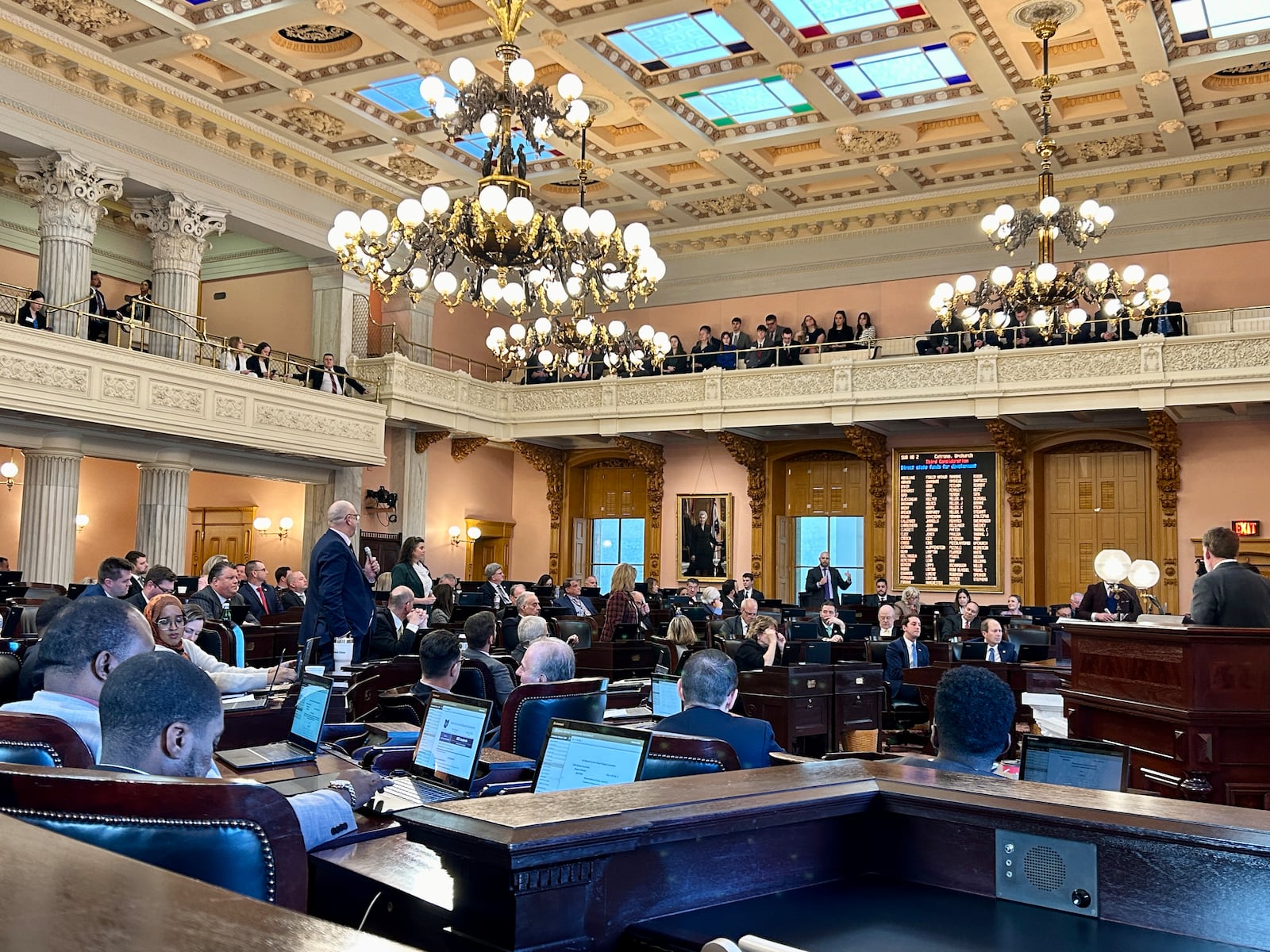 Several Republican lawmakers stand to object to House Bill 2, a nearly $2 billion appropriation bill that doles out capital improvements and a significant chunk of one-time strategic investment funds.