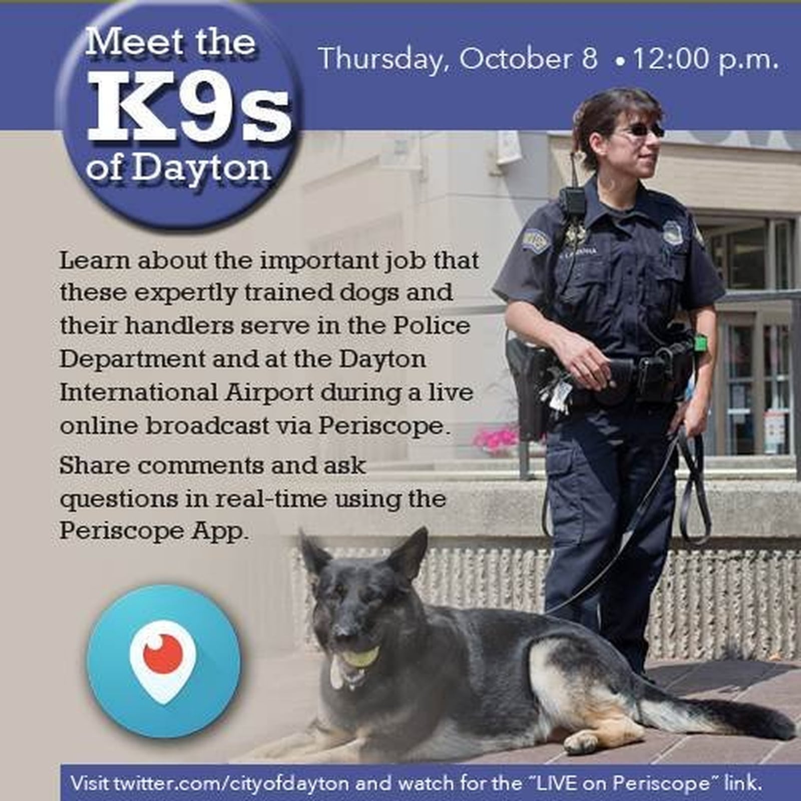 Dayton police Sgt. Tonina Lamanna, shown in a Dayton Police Department Twitter photo promoting a ‘Meet the K9s’ appearance, is suing the department for gender discrimination.