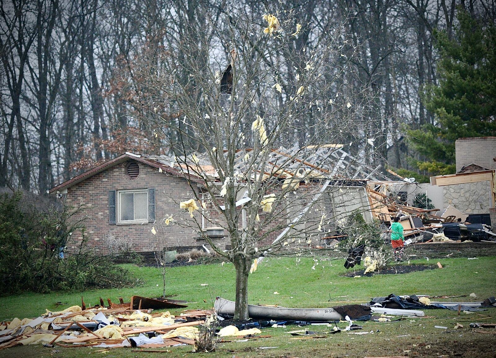 Tornado damage near Bradford in Miami county Friday morning March 15, 2024. MARSHALL GORBY \STAFF