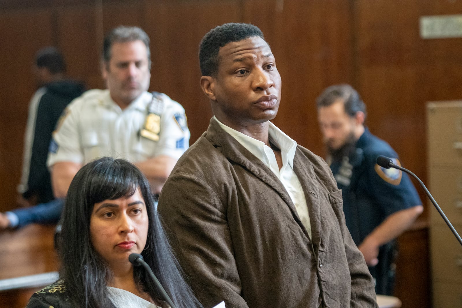 FILE - Jonathan Majors appears in court during a hearing in his domestic violence case on June 20, 2023 in New York. (AP Photo/Steven Hirsch, Pool)