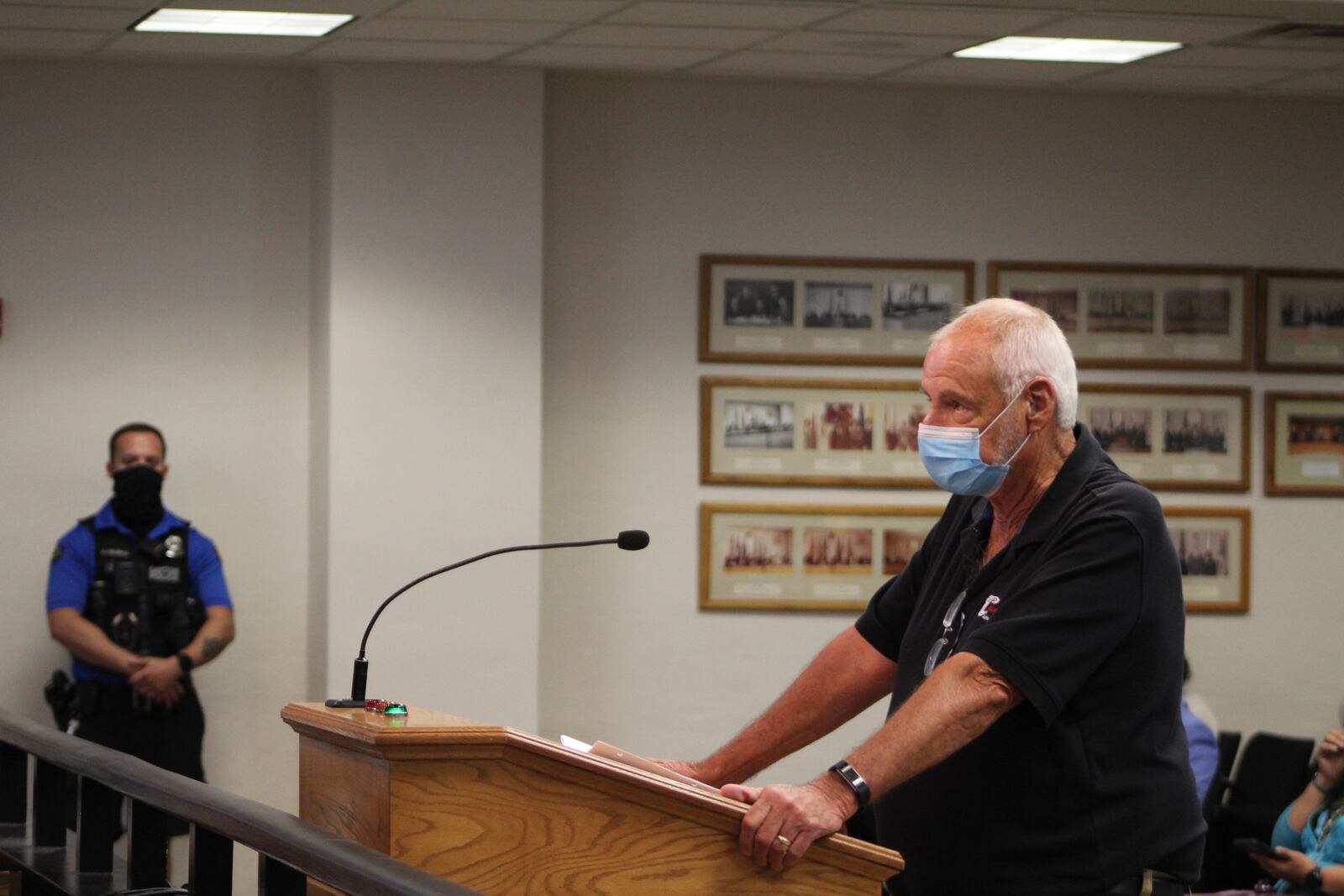 Barry Hall, president of the Greater Old North Dayton Business Association, spoke in favor of automated license plate readers at Wednesday's public hearing. CORNELIUS FROLIK / STAFF