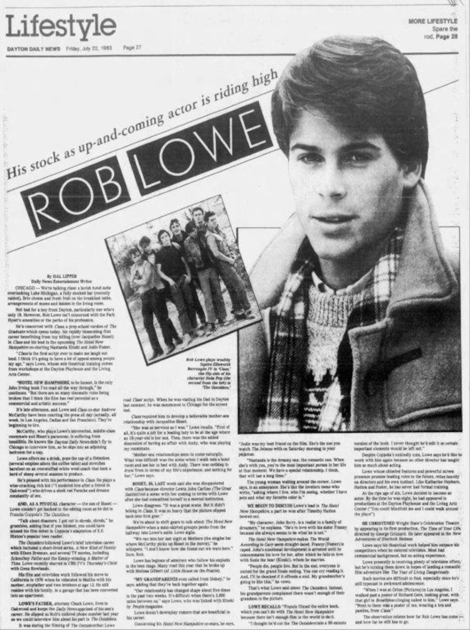 A story about Rob Lowe in the Dayton Daily News on July 22, 1983.