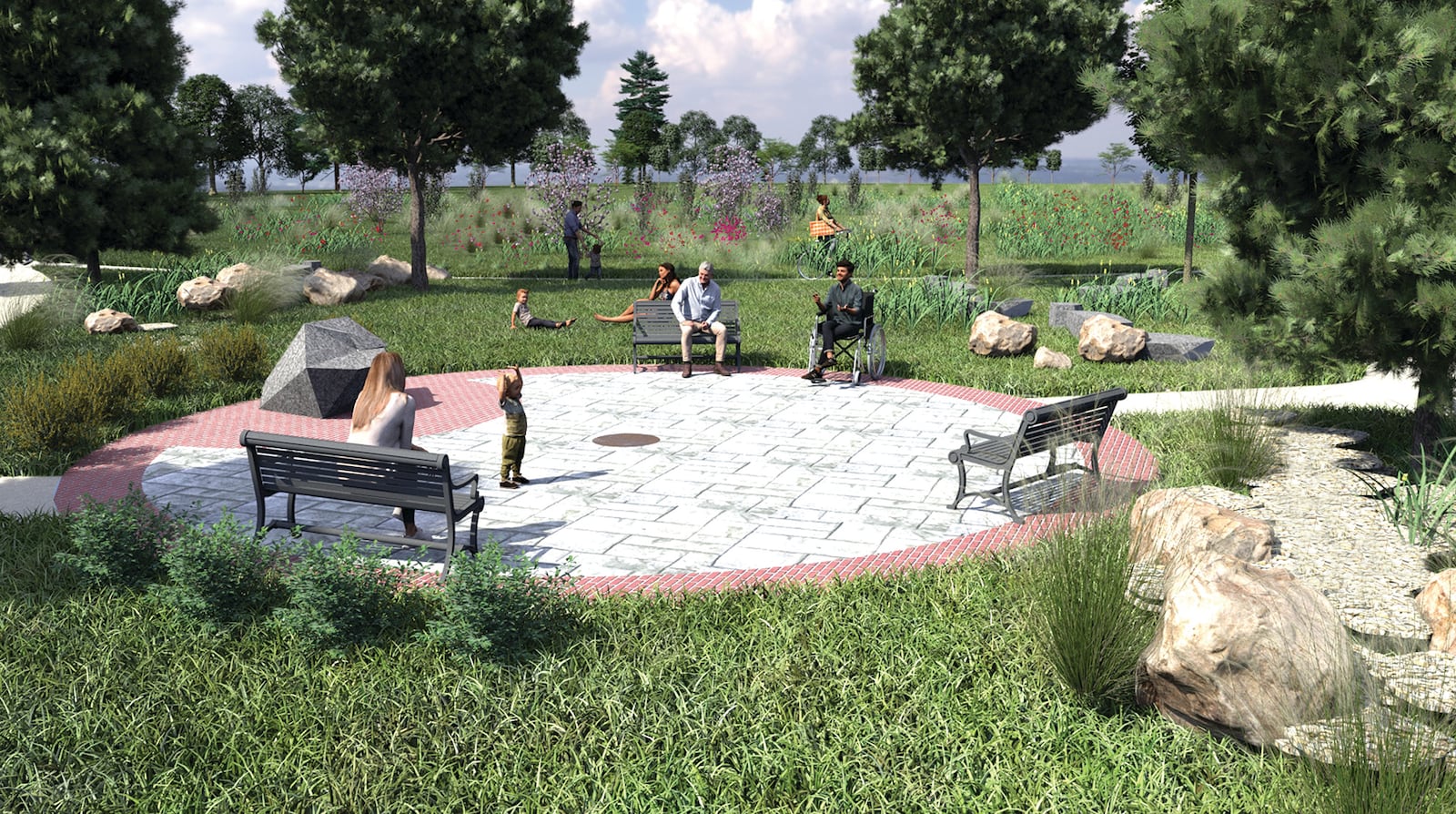 A digital rendering of the new Rotary Memorial planned at Centerville-Washington Park District’s Grant Park. Construction will launch Thursday, Sept. 22, 2022, on a nearly $483,000 project designed to transform an entrance to the park. CONTRIBUTED