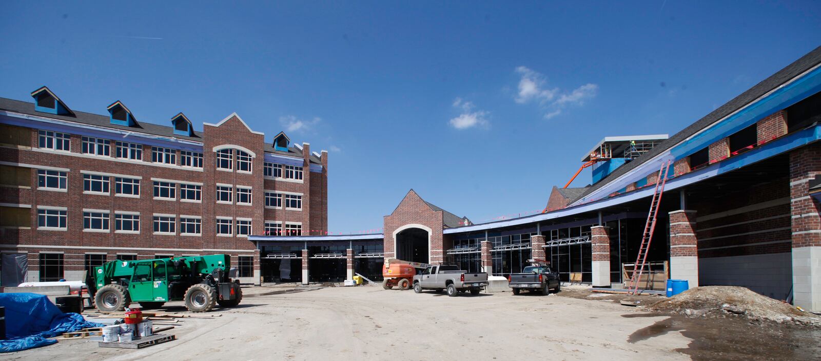 The building phase of the GE Aviation's Electrical Power Integrated Systems Research and Development Center on the University of Dayton campus is part of the rebuilding of former NCR land.  CHRIS STEWART / STAFF