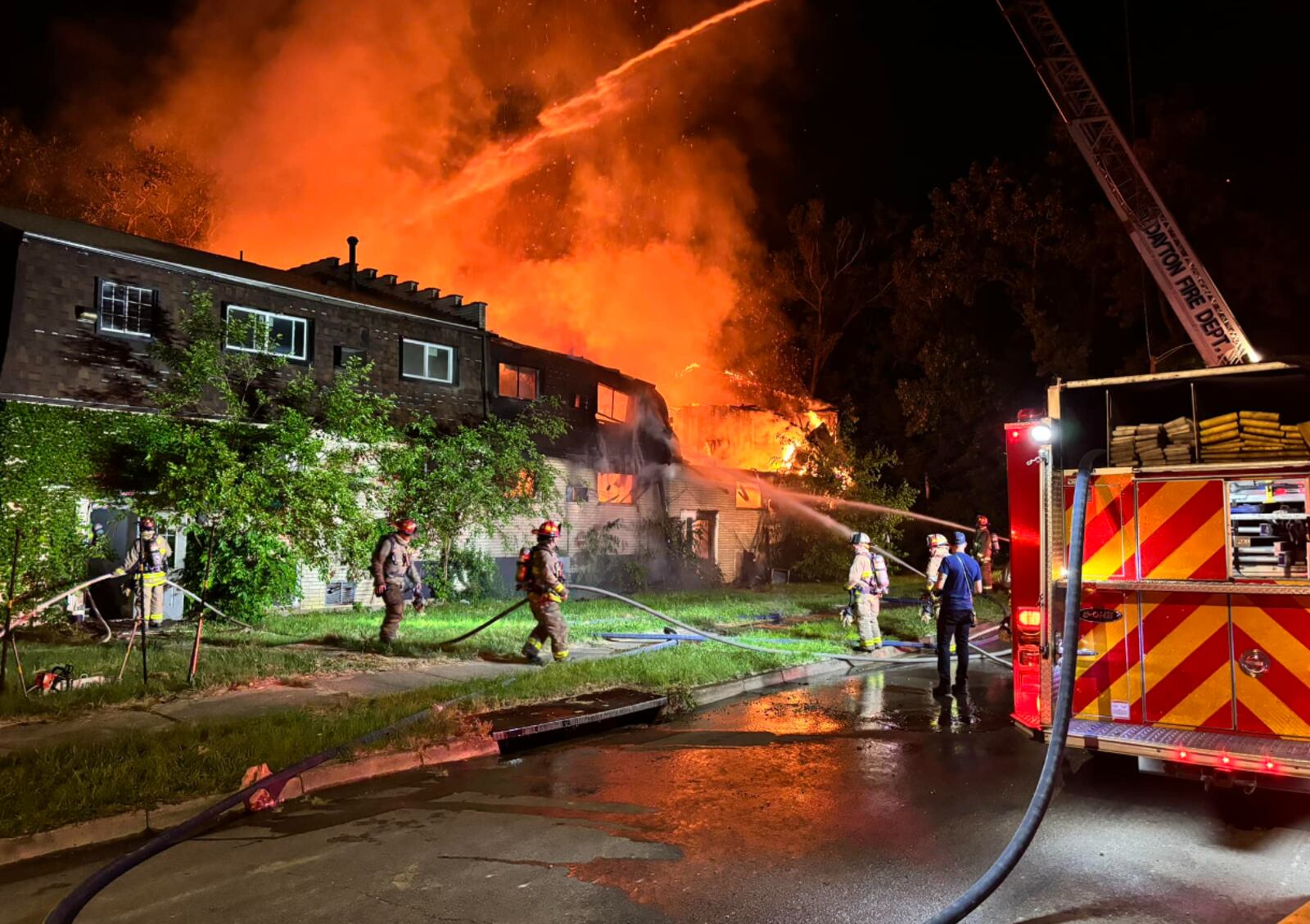 Dayton firefighters were called to a fire at a vacant apartment building on North Cherrywood Avenue early Tuesday, May 21, 2024. Photo courtesy the Dayton Fire Department.