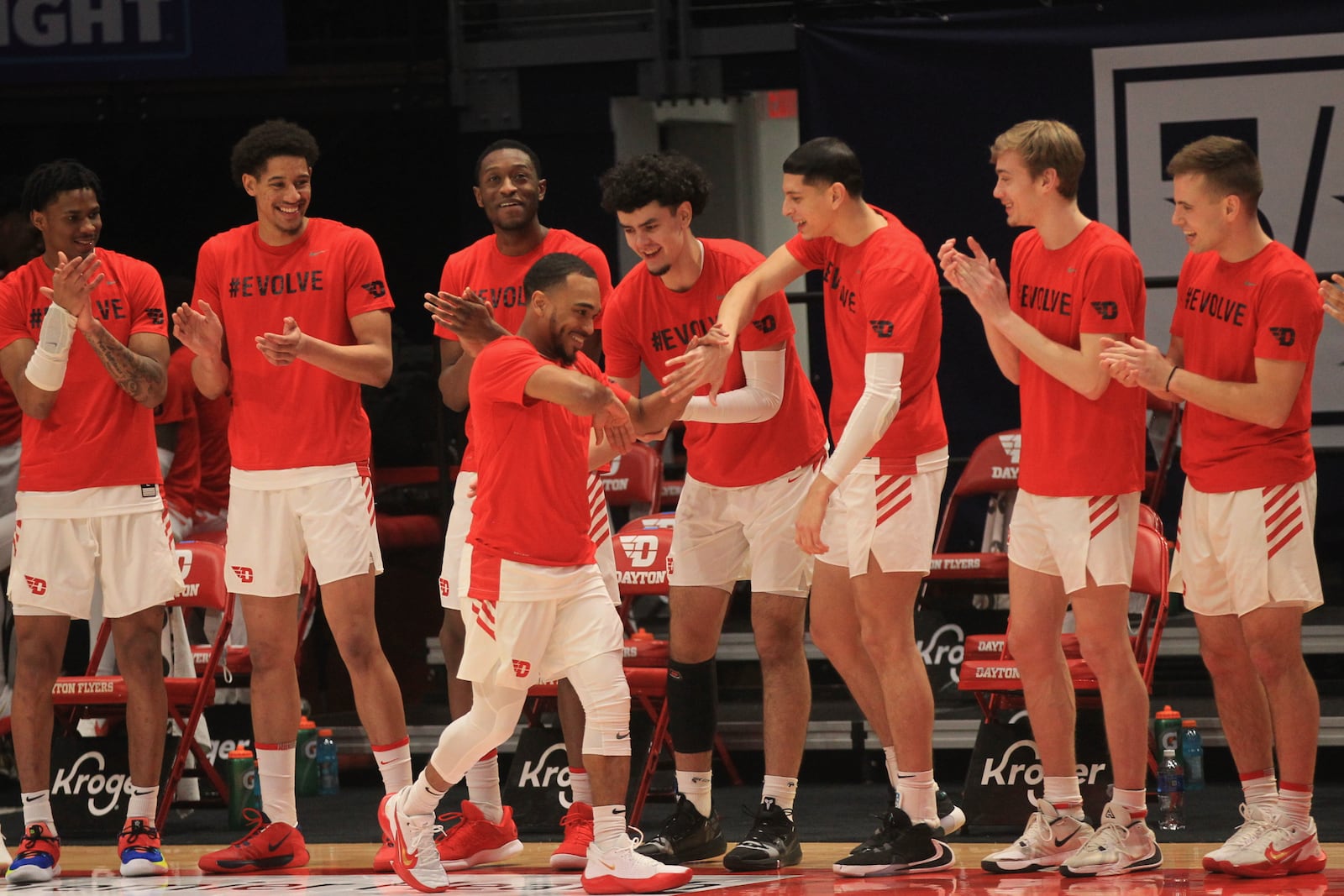 Dayton's Camron Greer is honored on Senior Night before a game aainst Saint Louis on Senior Night on Friday, Feb. 19, 2021, at UD Arena. David Jablonski/Staff