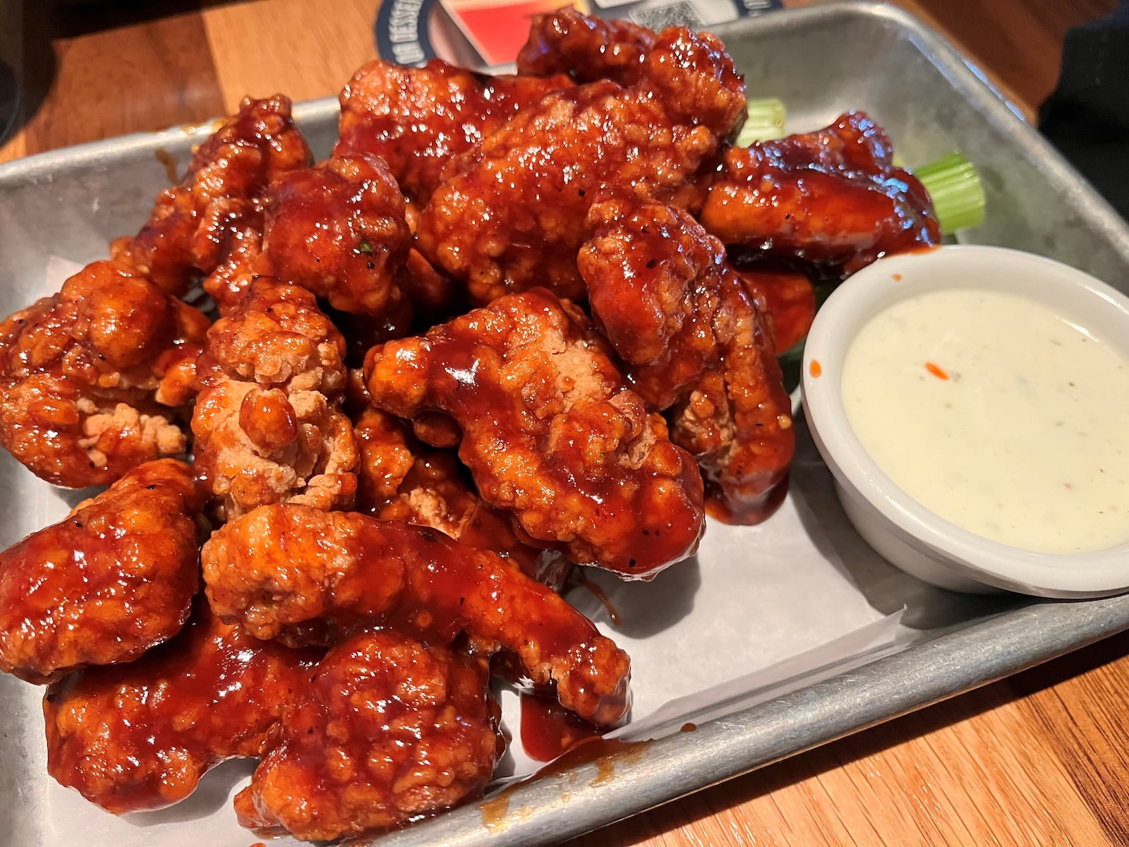 BJ’s Restaurant & Brewpub's boneless wings with BJ’s Peppered BBQ. NATALIE JONES/STAFF