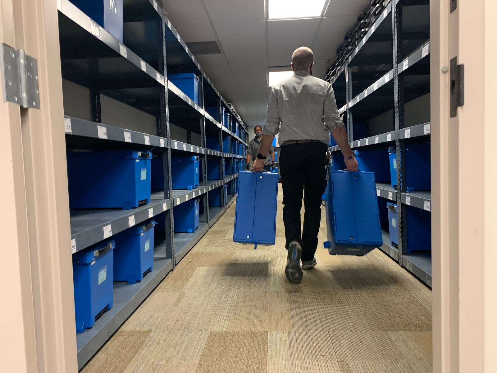 Paper copies of voted ballots are stored in a room nicknamed the "bowling alley" at the Montgomery County Board of Elections.