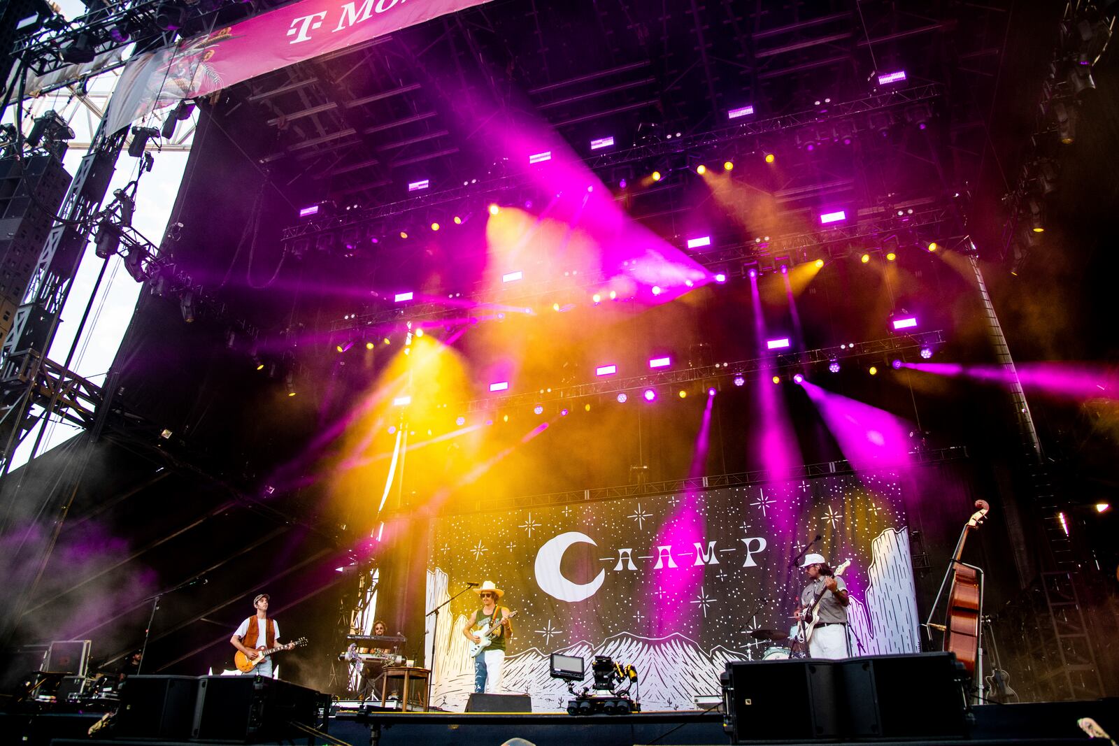 Evan Westfall, left, Taylor Meier and Matt Vinson of Caamp. The band will perform at the Wonderbus Festival, slated Aug. 25-27 in Columbus. (Photo by Amy Harris/Invision/AP)