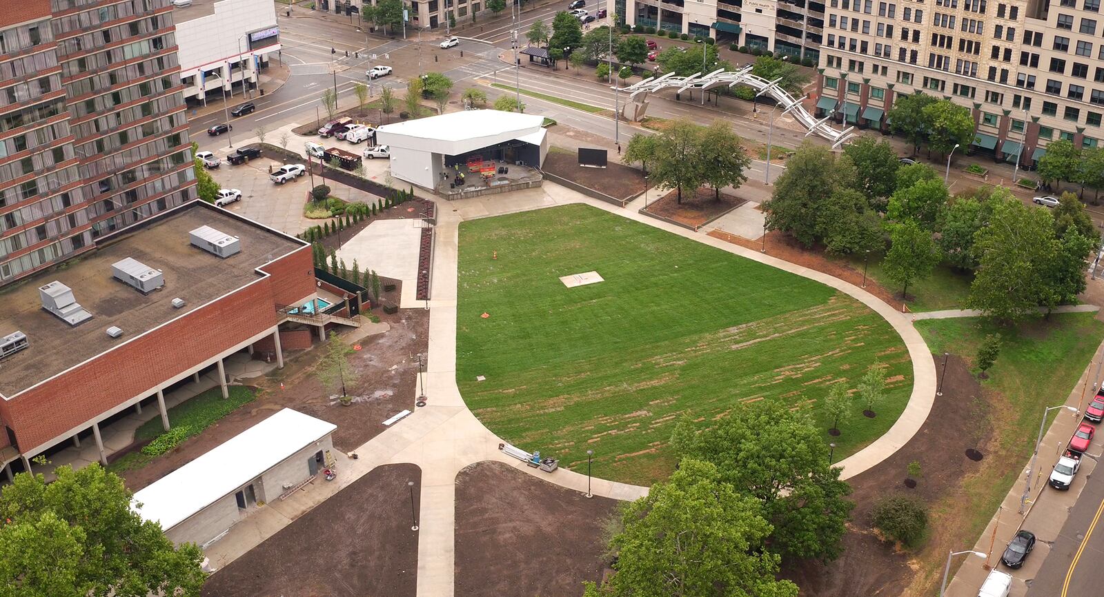 The Levitt Pavilion Dayton will celebrate its opening with a concert on August 9,  just a short fourteen months after getting the green light for the project in downtown Dayton.   TY GREENLEES / STAFF