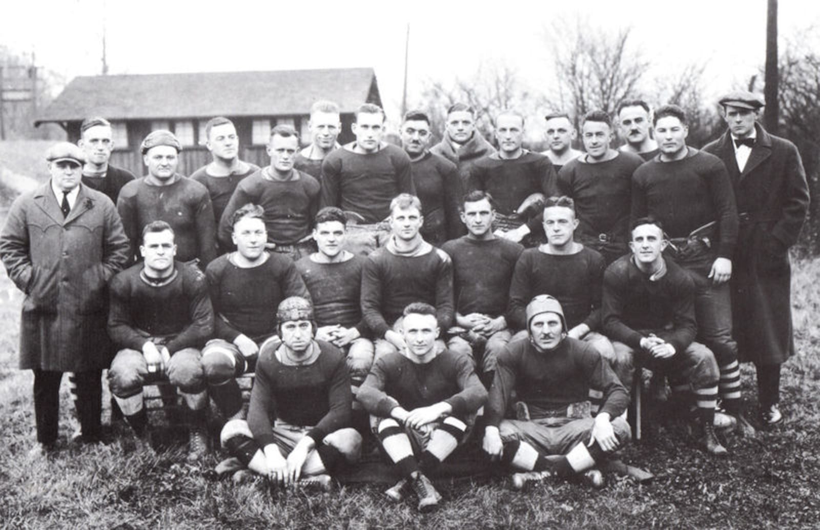 The Dayton Triangles football team (1920-1929) played in the first game for what is now known as the National Football League (NFL). The Triangles beat the Columbus Panhandles 14-0 on Oct. 3, 1920 in Dayton s Triangle Park. During the course of the game, the Triangles  Lou Partlow scored the first touchdown and George  Hobby  Kinderline kicked the point after, making NFL history. The Triangles were made up of weekend players, like most of the early NFL teams. Their manager Carl Storck participated in the formation of the NFL at Ralph Hays Hupmobile dealership in Canton in 1920; in 1921 he was named league secretary-treasurer; and in 1939 he became president of the NFL. In 1929 the Triangles franchise was sold and moved to Brooklyn, New York. The present-day Indianapolis Colts can trace their ancestry to the original Dayton Triangles. Although many relocations, name changes and thrilling NFL games have transpired since then, Dayton can be proud of the Triangles' role in the start of it all. (Inducted: 2008)