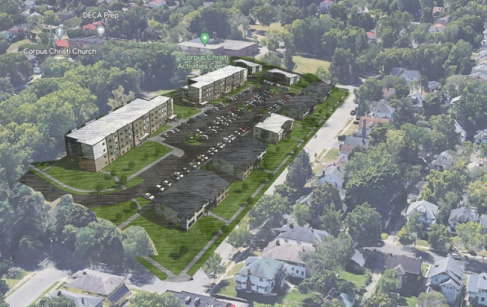 A site rendering of the HōM Flats at Forest project in northwest Dayton. CONTRIBUTED