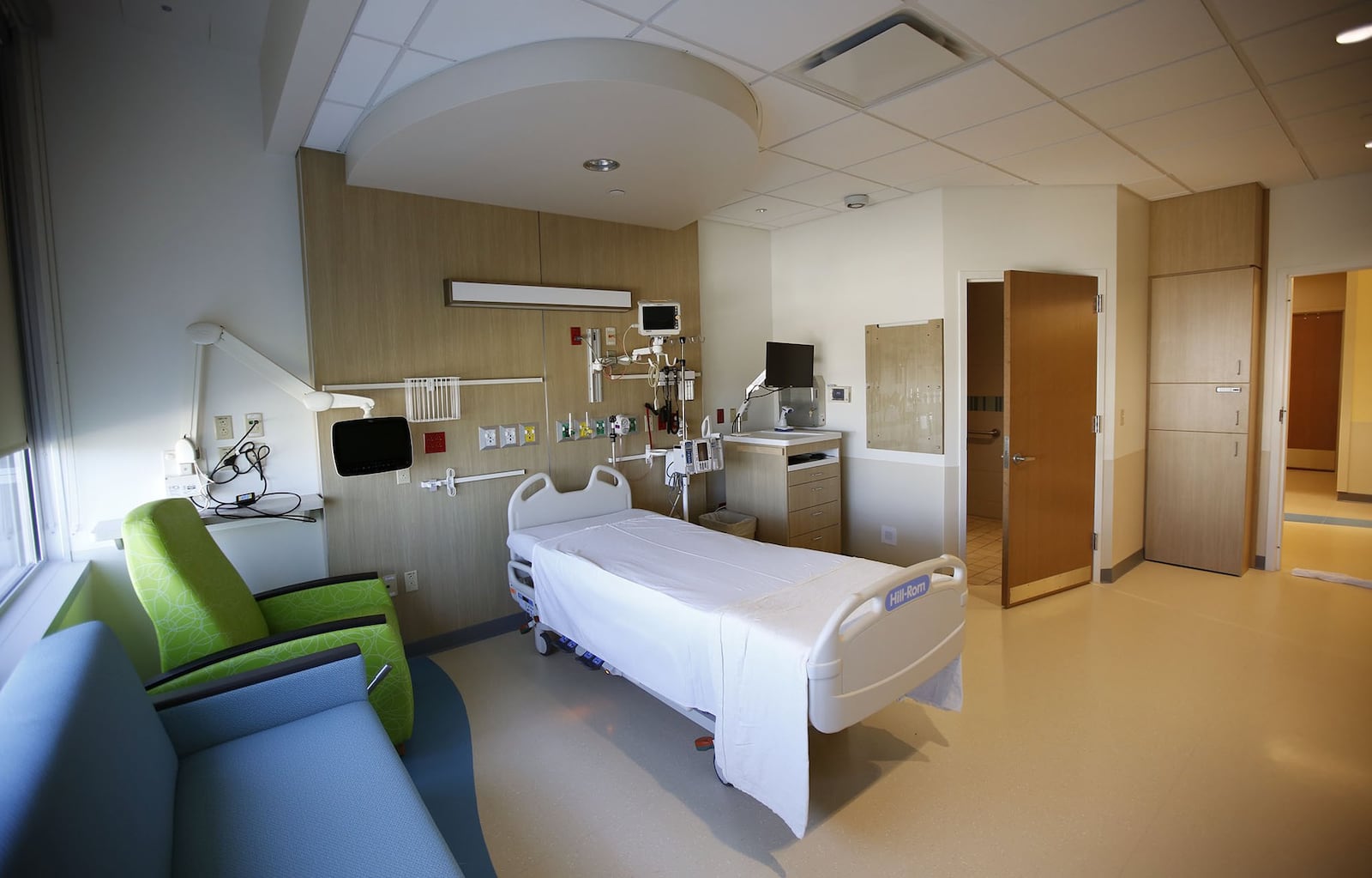 Large rooms to accommodate patients and family are part of the new patient tower. Dayton Children’s is celebrating the completion of its $168 million new patient tower and campus renovation which started in 2014. TY GREENLEES / STAFF