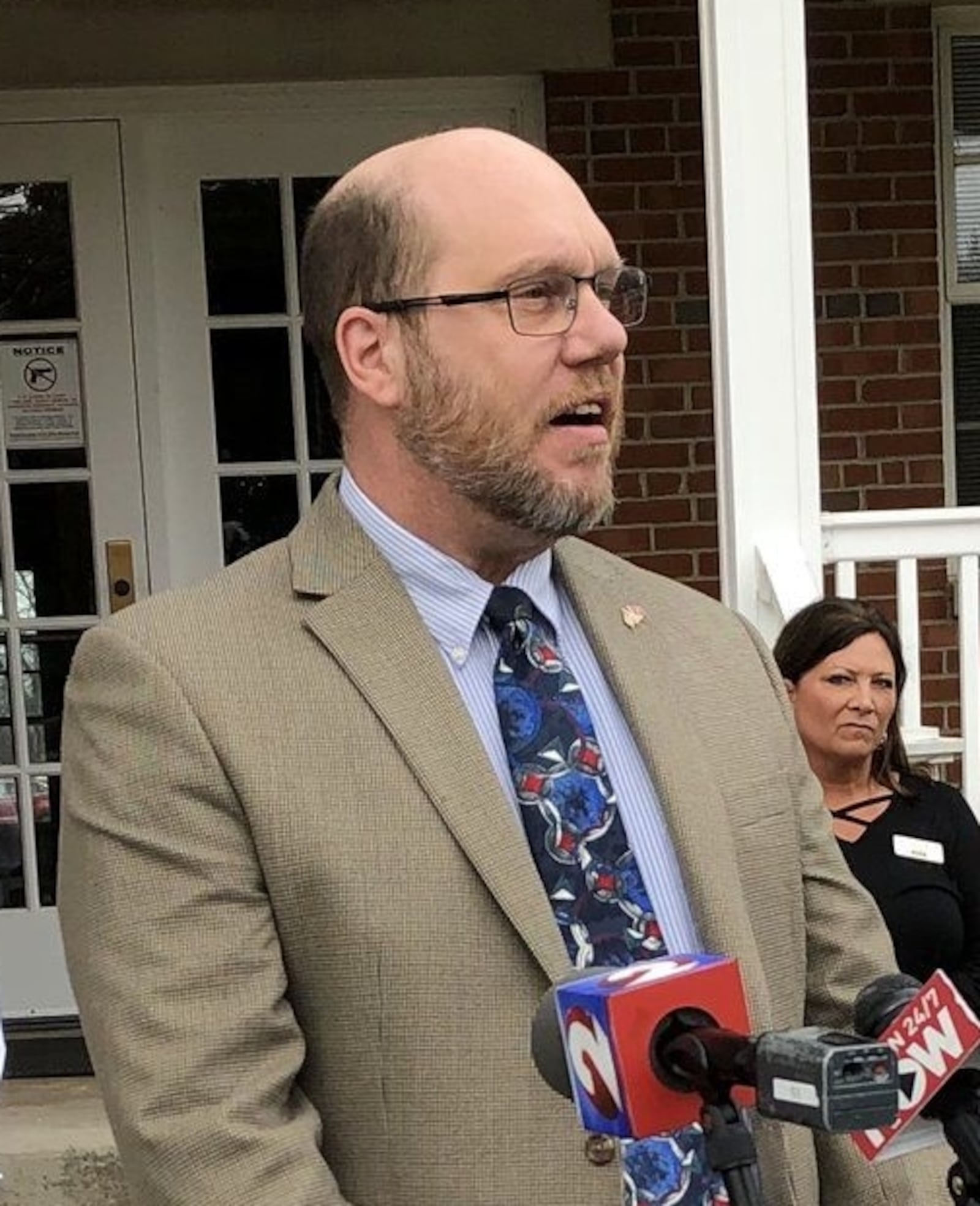 Miami County Health Commissioner Dennis Propes speaks during a news conference March 20, 2020, about the coronavirus outbreak at Koester Pavilion, a skilled nursing facility in Troy. LYNN HULSEY/STAFF