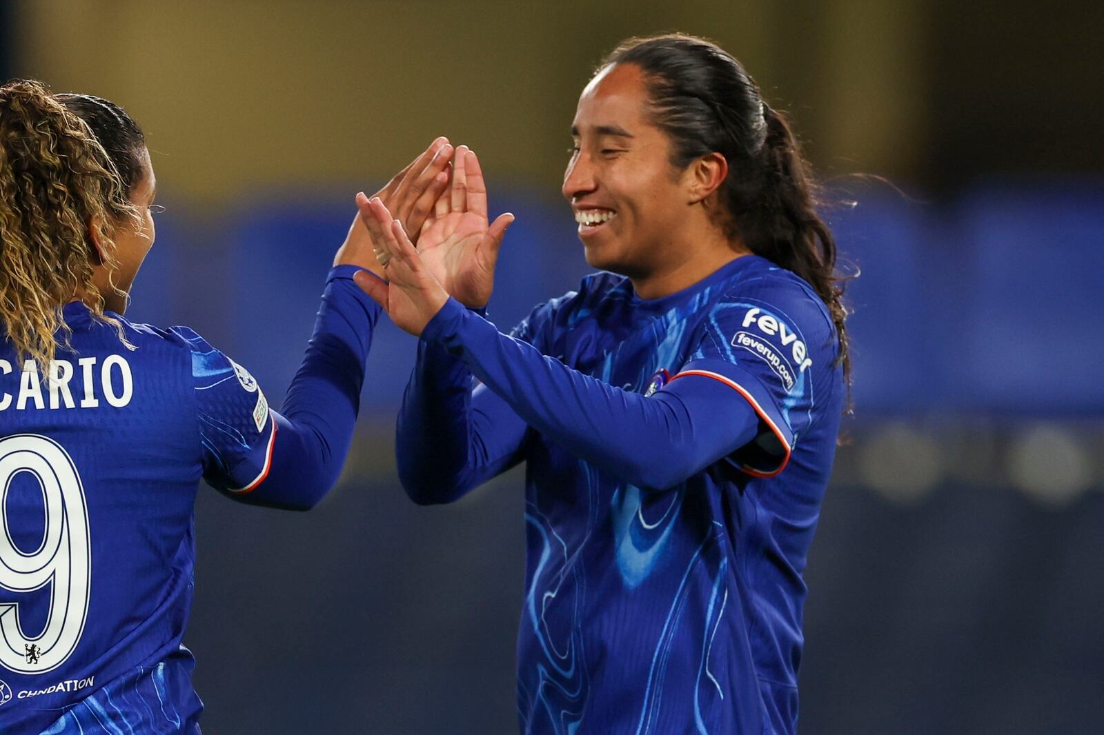 FILE - Chelsea's Mayra Ramirez during the Women's Champions League group B soccer match at Stamford Bridge stadium in London, Dec. 11, 2024. (AP Photo/Ian Walton, File)