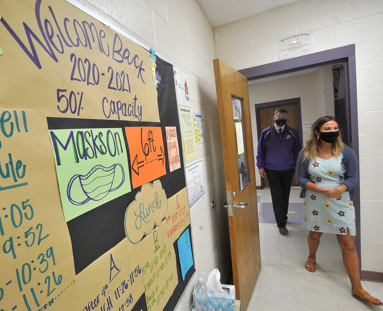 Bellbrook High School started it's second first day of classes Tuesday, Aug. 18. All students and staff were wearing masked and practicing social distancing. MARSHALL GORBY\STAFF