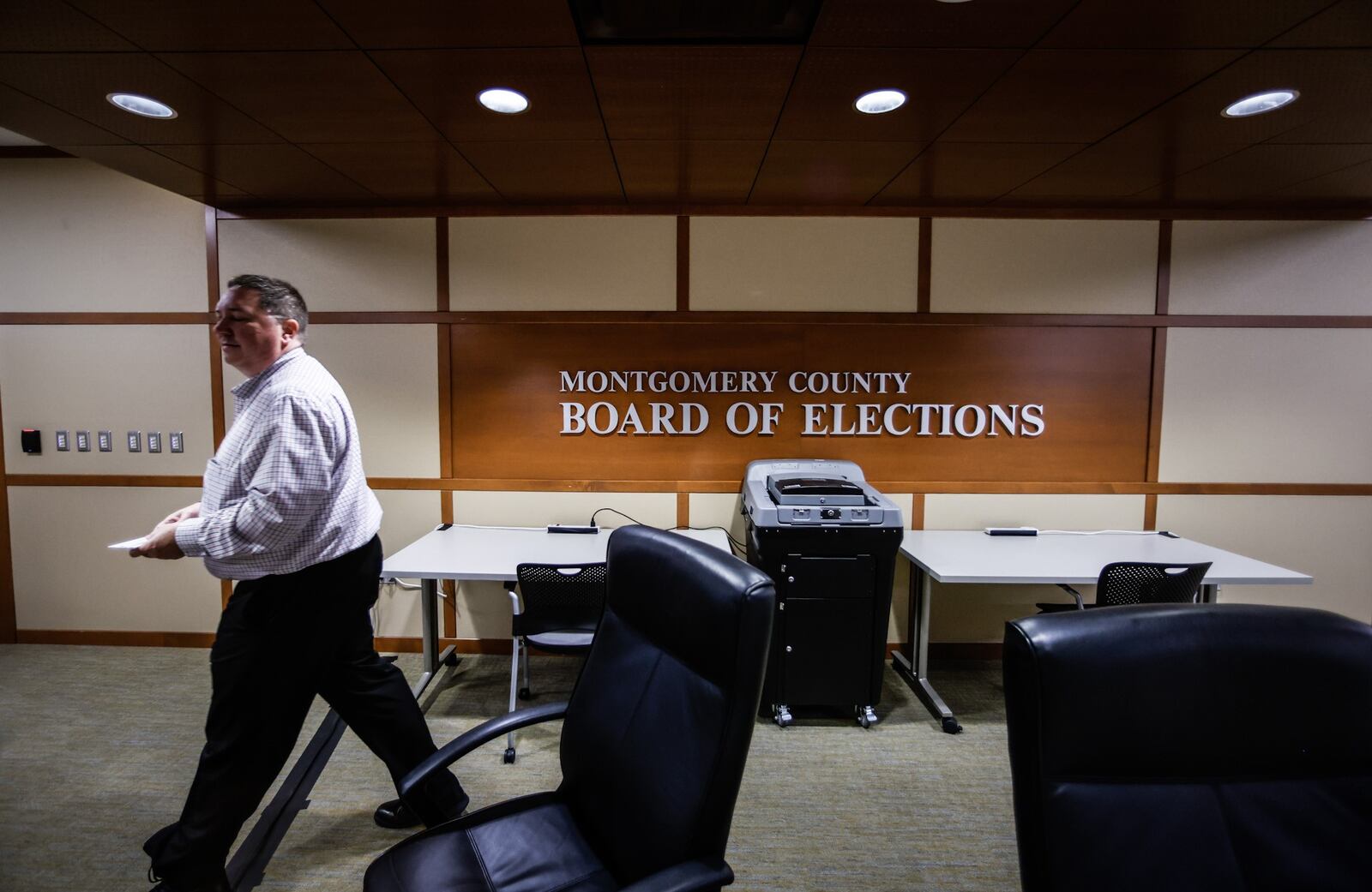 Director of Montgomery County Board of Elections Jeff Rezabek walks through the control room at the Board of Elections Monday August 1, 2022. Polls open Tuesday morning for a rare August primary. JIM NOELKER/STAFF