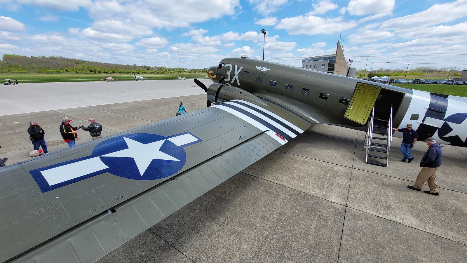 That’s All, Brother, a C-47 piloted by Lt. Col. John Donalson, arrived at Butler County Regional Airport Friday, April 16 for a three-day visit with tours and rides available. The historic WWII C-47 aircraft led over 800 C-47’s over the drop zones of Normandy, France on D-Day on June 6th, 1944. NICK GRAHAM / STAFF