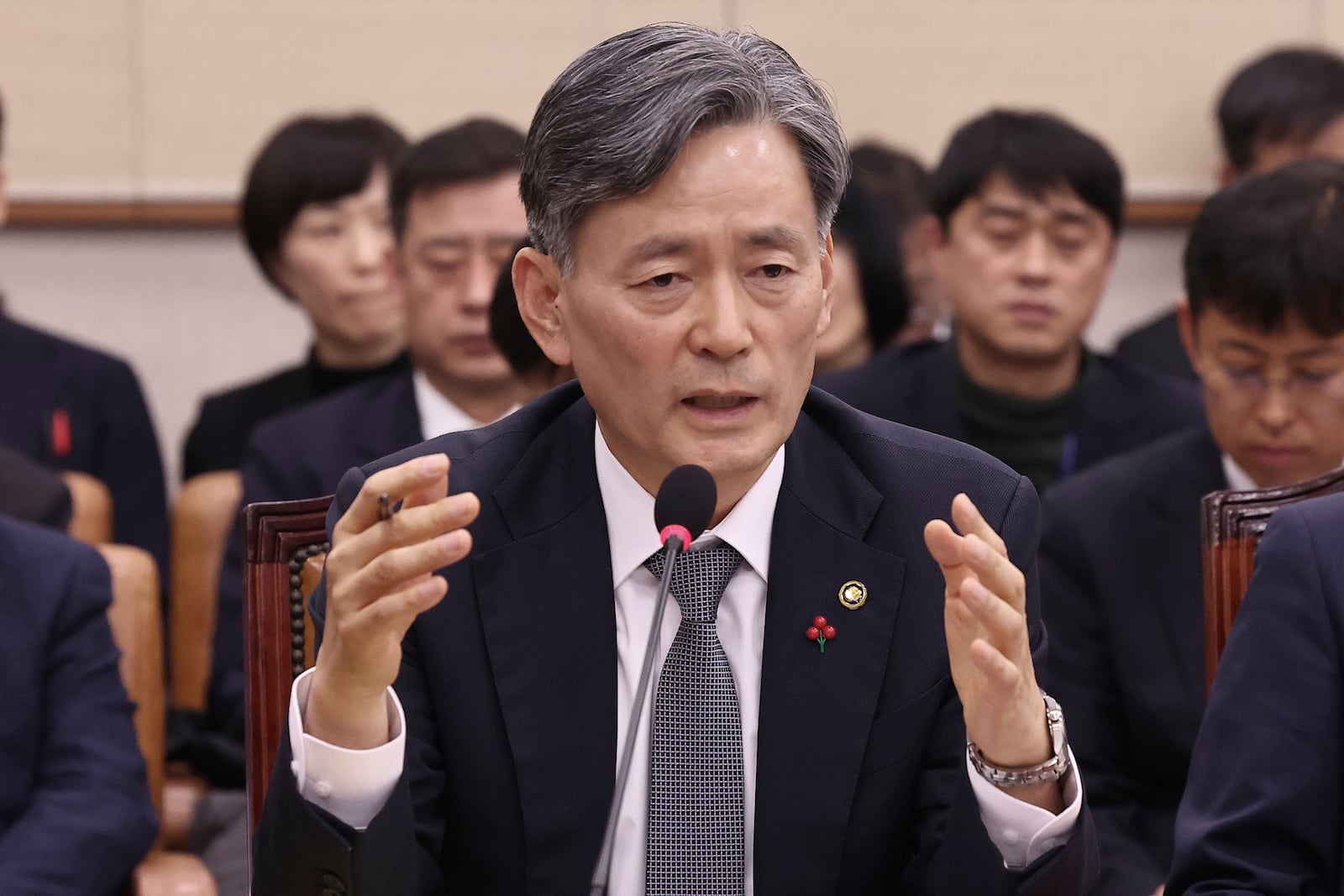 South Korea's National Police Agency Commissioner General Cho Ji Ho speaks at the National Assembly in Seoul, South Korea, Monday, Dec. 9, 2024. (Ryu Hyung-seok/Yonhap via AP)