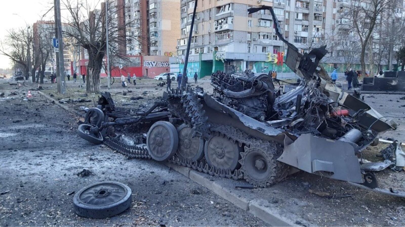 Russian armored vehicle destroyed in street in Mykolaiv, Ukraine, where Andrey Arkhipov grew up. CONTRIBUTED