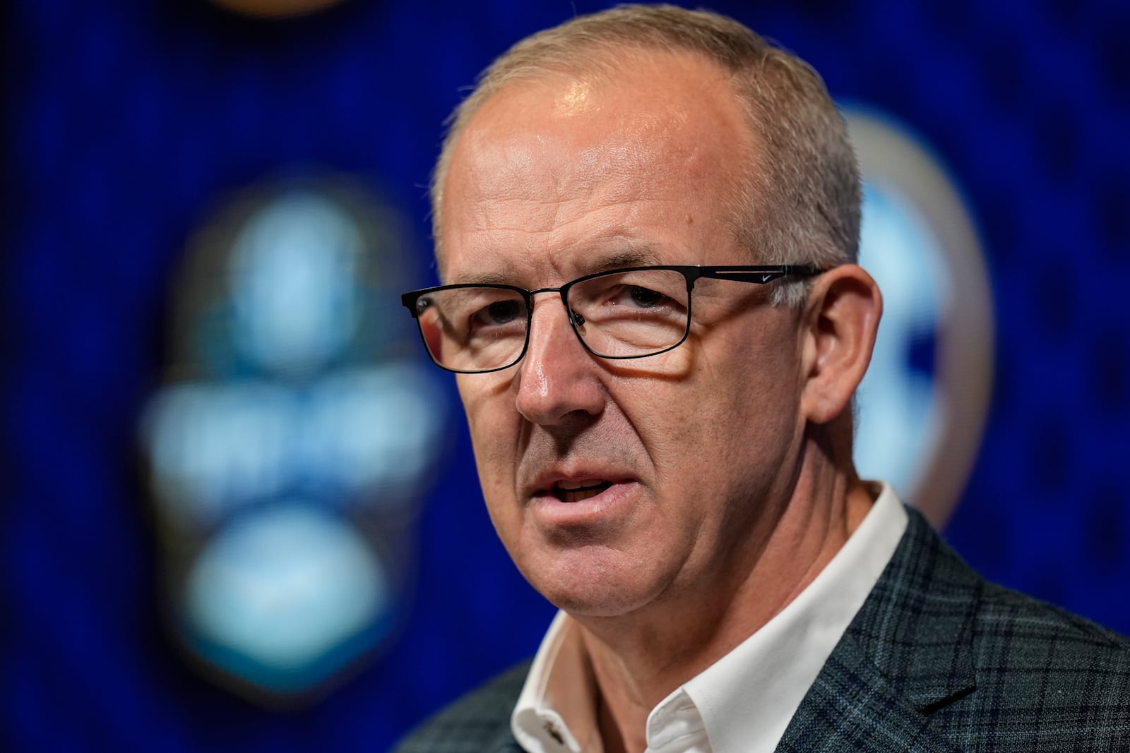 Greg Sankey, commissioner of the Southeastern Conference, speaks during NCAA college basketball women's SEC Media Day, Wednesday, Oct. 16, 2024, in Birmingham, Ala. (AP Photo/Mike Stewart)