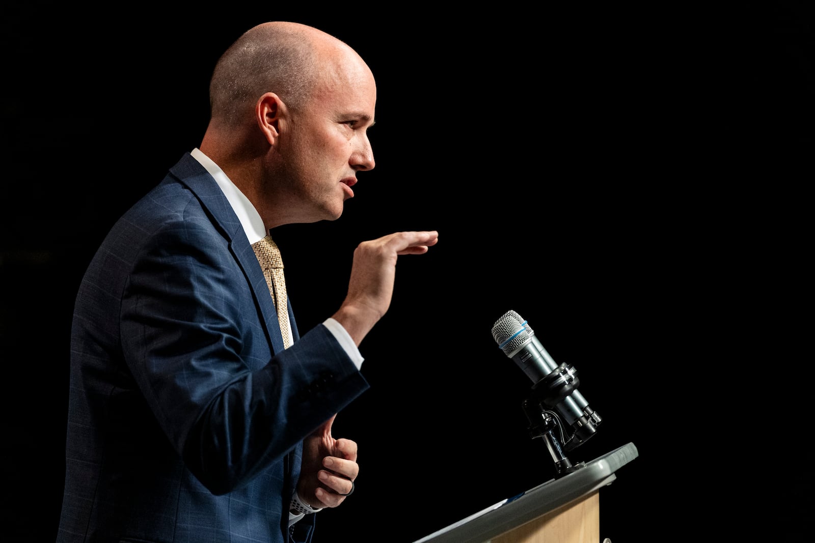 Utah Gov. Spencer Cox speaks at his monthly news conference held at the Eccles Broadcast Center in Salt Lake City, Thursday, Sept. 19, 2024. (Isaac Hale/The Deseret News via AP, Pool)