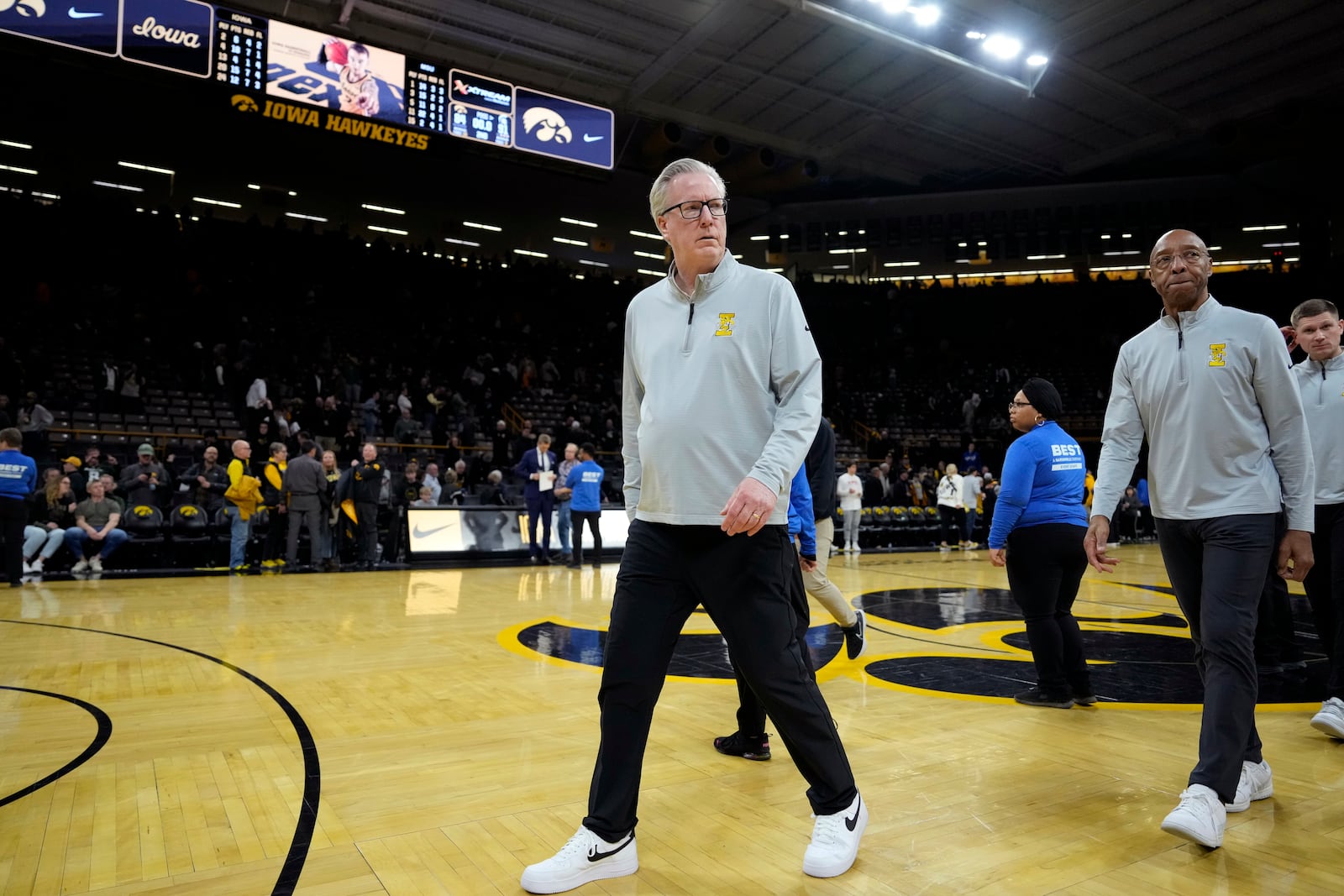 Iowa head coach Fran McCaffery walks off the court after an NCAA college basketball game against Michigan State, Thursday, March 6, 2025, in Iowa City, Iowa. (AP Photo/Charlie Neibergall)