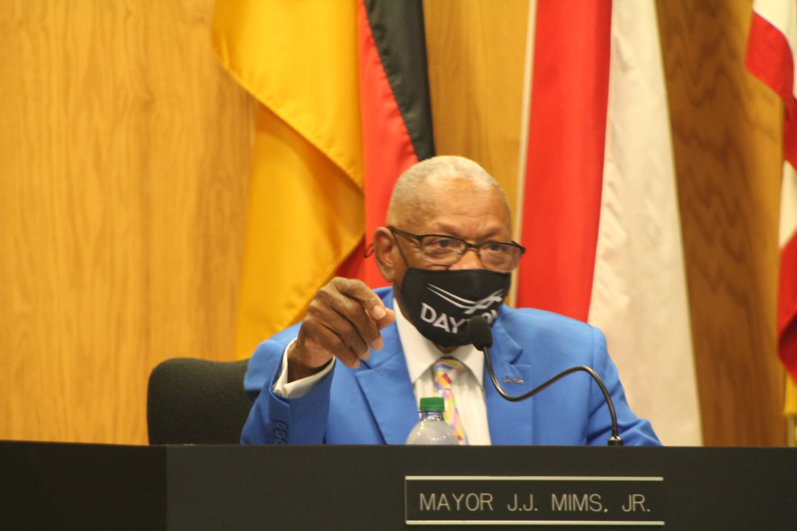 Dayton Mayor Jeffrey Mims Jr. at Wednesday's city commission meeting. CORNELIUS FROLIK / STAFF