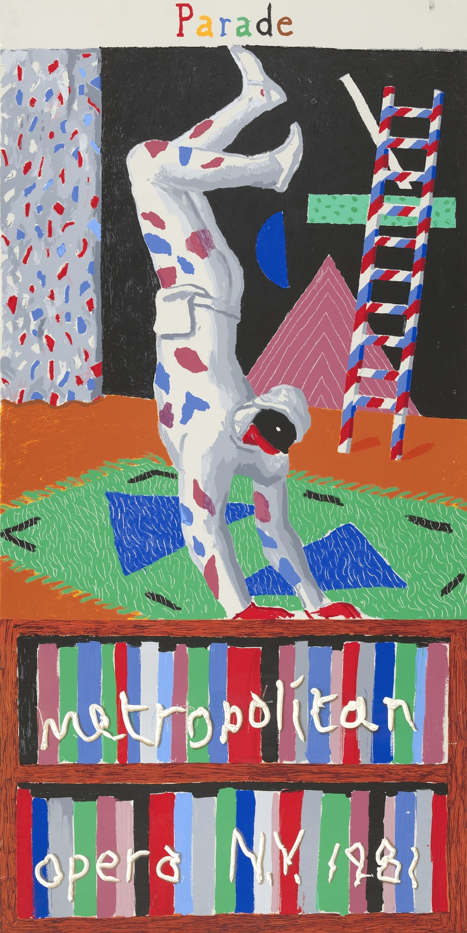 David Hockney, Parade, Metropolitan Opera, New York, 1981, screen print, edition of 100. Collection of the McNay Art Museum, Gift of the Friends of the McNay. © David Hockney