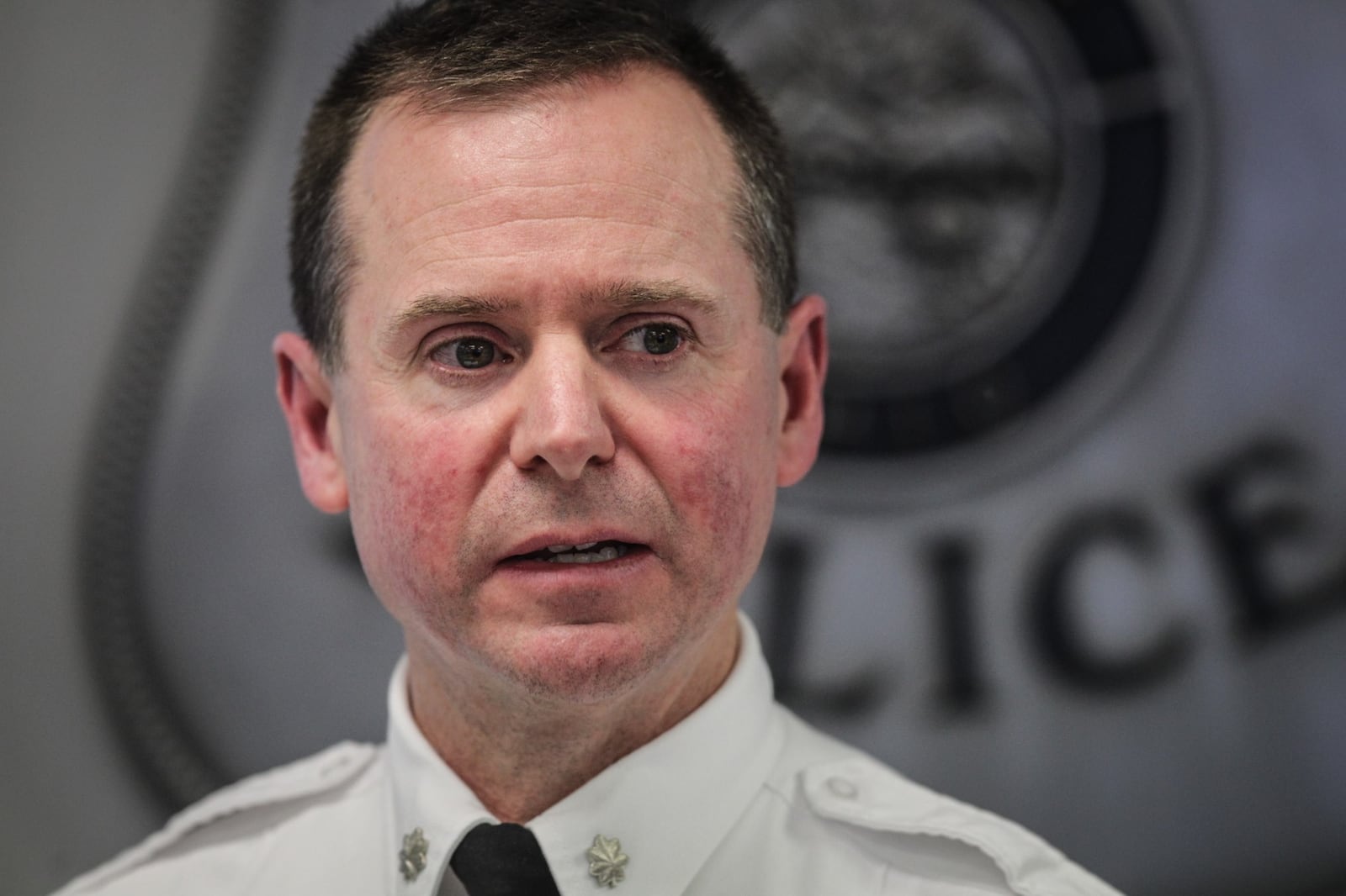 Dayton Police Lt. Col., Matt Carper updates the media at a presser concerning the Sunday night officers involved shooting.