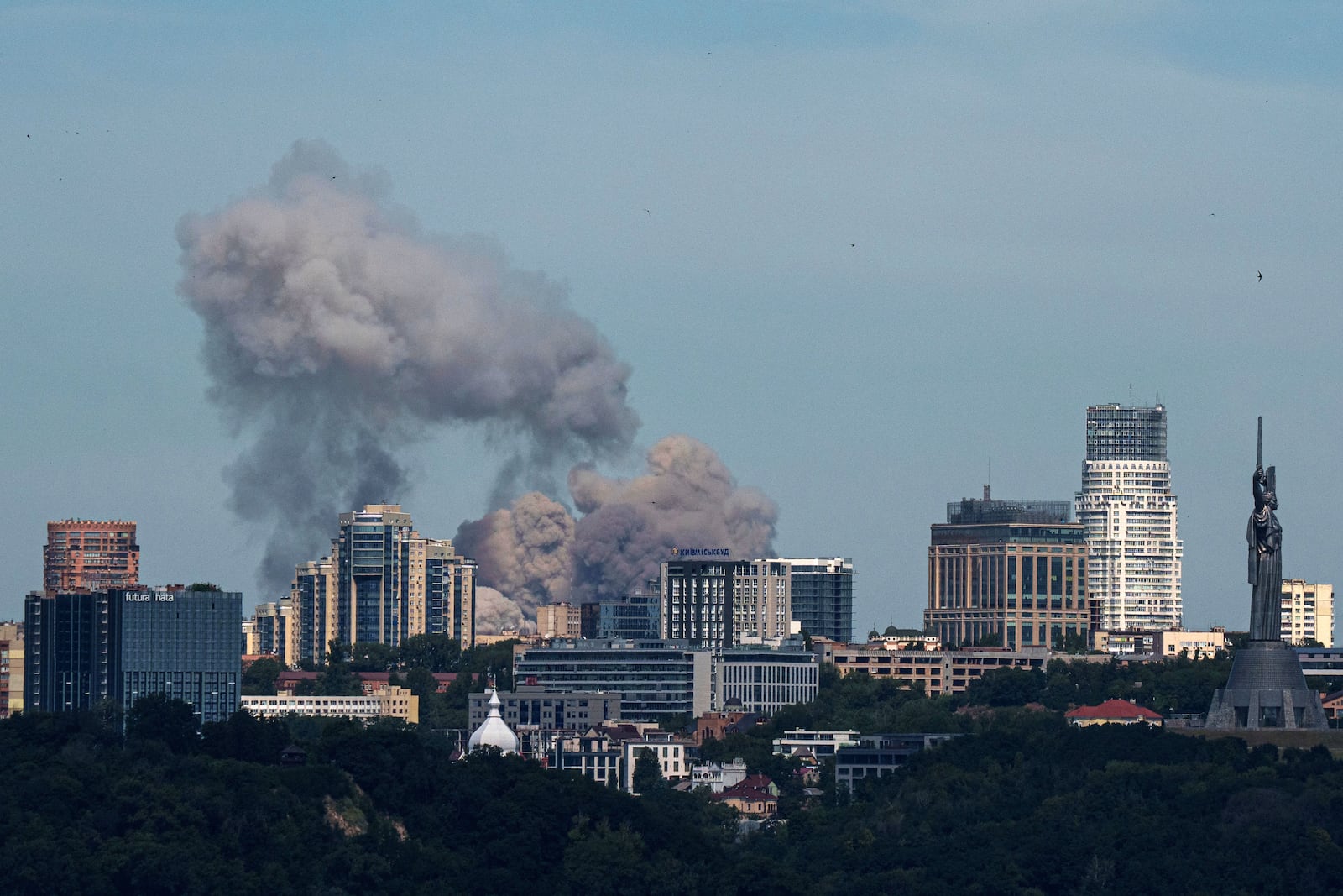 FILE - Smoke rises over the Kyiv skyline after a Russian attack, Monday, July 8, 2024. (AP Photo/ Evgeniy Maloletka, File)