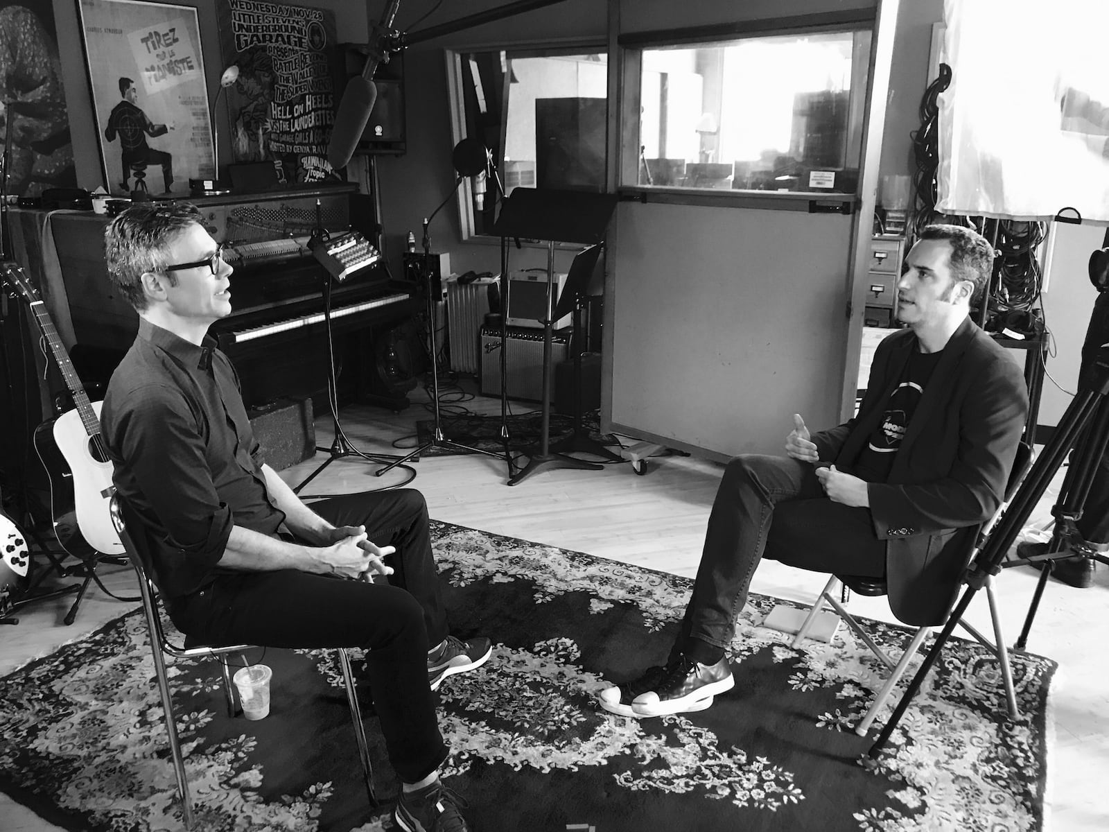 Filmmaker Eric Mahoney (right) interviewing musician and producer Eli Janney for the new documentary, “Brainiac: Transmissions After Zero,” having its Dayton premiere with a series of sold out screenings at The Neon on Friday and Saturday, April 19 and 20. CONTRIBUTED