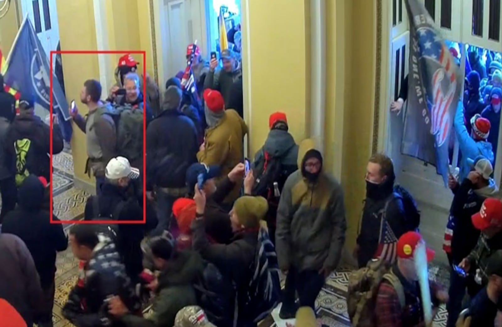 This photo from a federal affidavit allegedly shows Dean Robert Harshman inside the U.S. Capitol during the Jan. 6, 2021 riot.