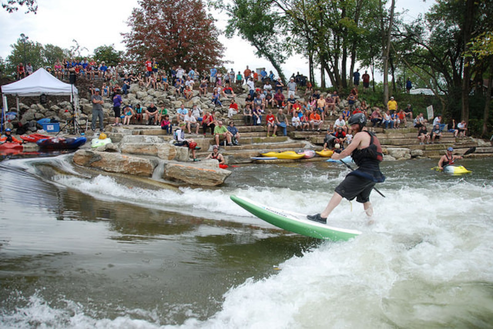 Stand-up paddleboarding at the Mad River Run, during the Midwest Outdoor Experience. Contributed photo.