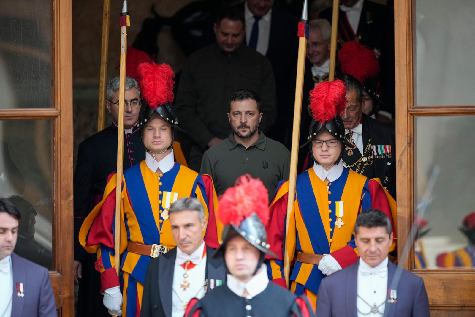 Ukraine's President Volodymyr Zelenskyy leaves at the end of a private meeting with Pope Francis, at the Vatican, Friday, Oct. 11, 2024. (AP Photo/Andrew Medichini)