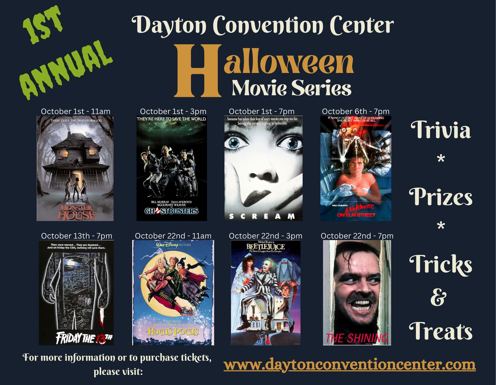 The Dayton Convention Center is hosting its first annual Halloween Movie Series kicking off on Saturday, Oct. 1 (CONTRIBUTED PHOTO).