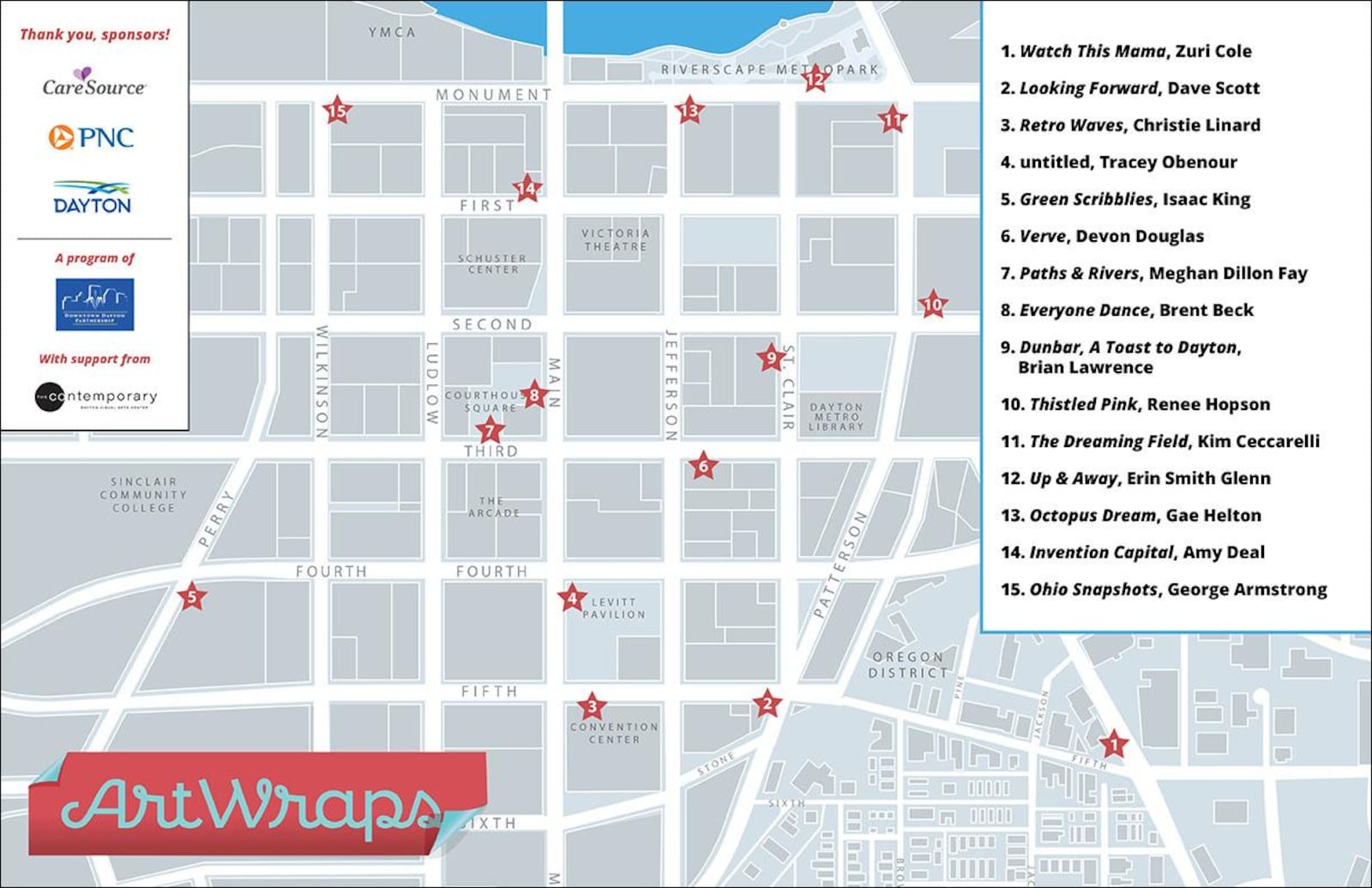  A map showing the locations of winning ArtWraps designs.