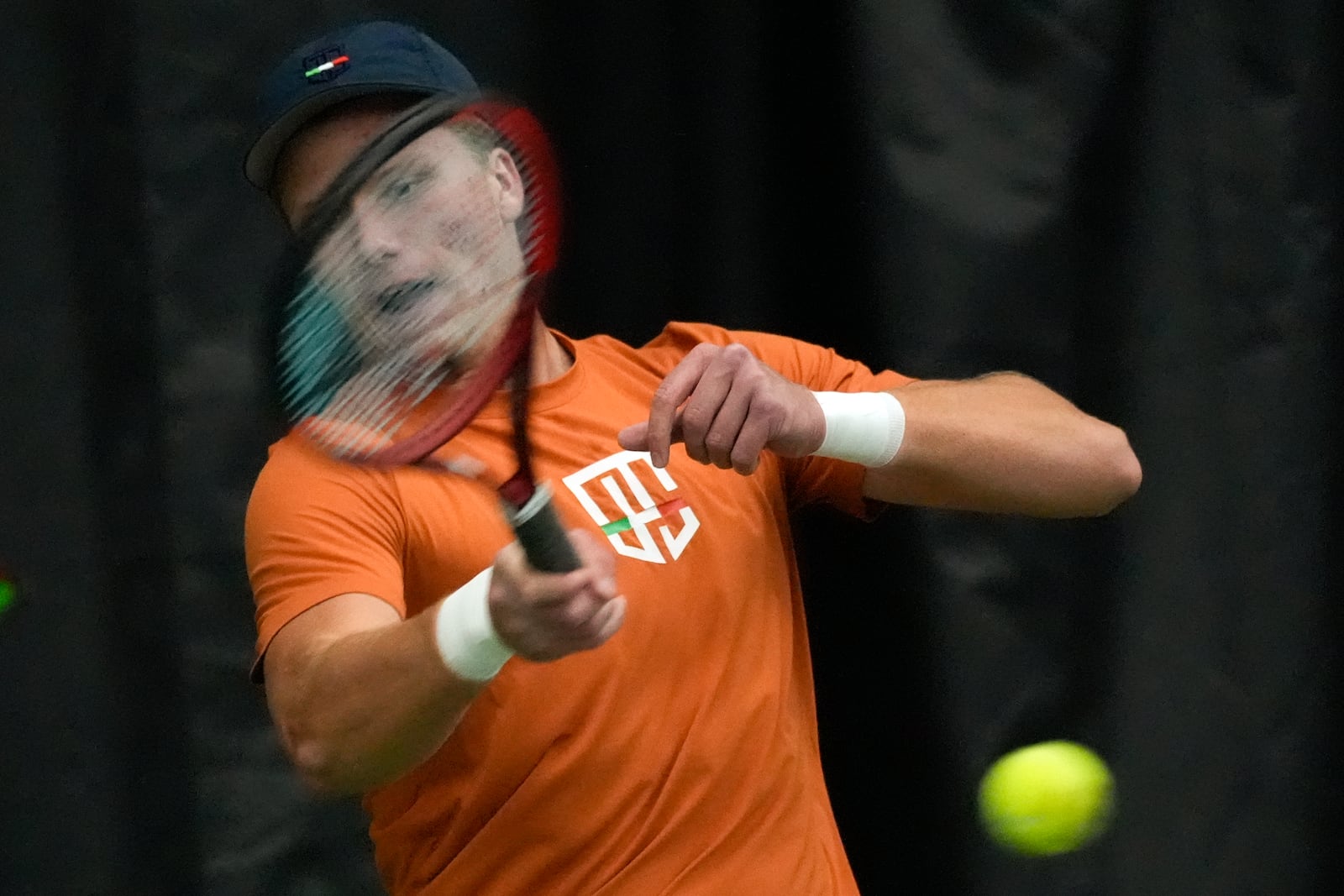 Tennis player Jenson Brooksby practices on the indoor courts at the USTA national campus Tuesday, Dec. 10, 2024, in Orlando, Fla. (AP Photo/John Raoux)