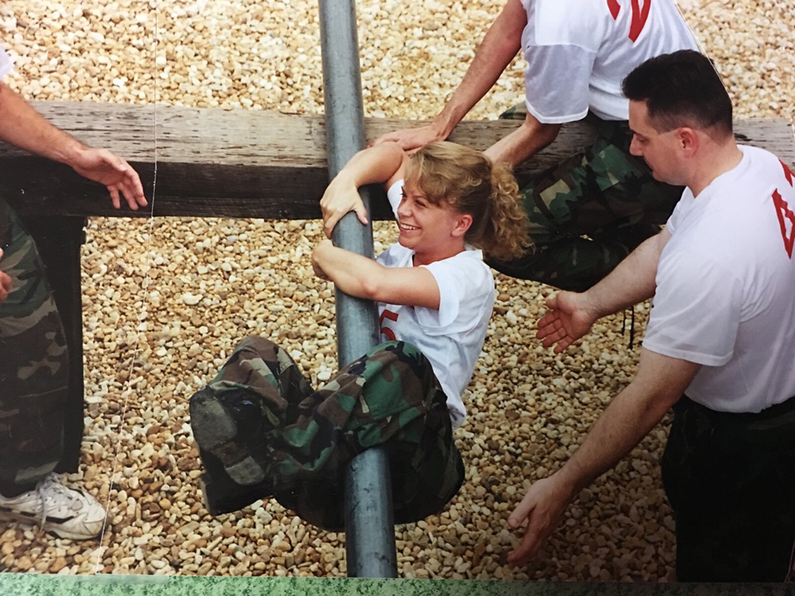 Tammy Jetton battles an obstacle course with teammates during Squadron Officers School in 1999. CONTRIBUTED PHOTO