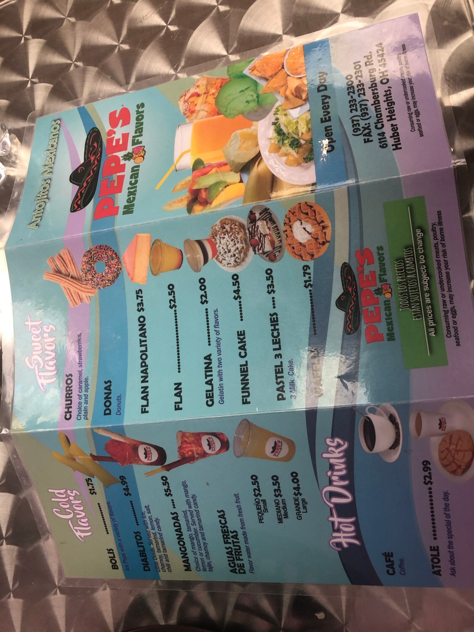 Pepe's Mexican Flavor's menu includes burritos and tacos.