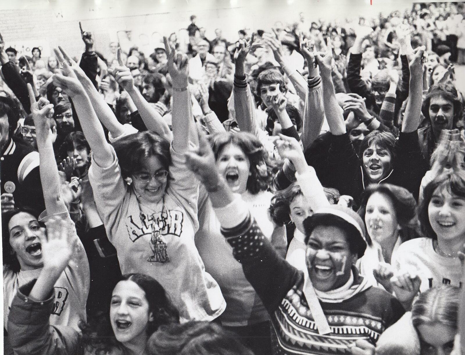 Alter students celebrate the 1978 boys basketball state title. STAFF FILE